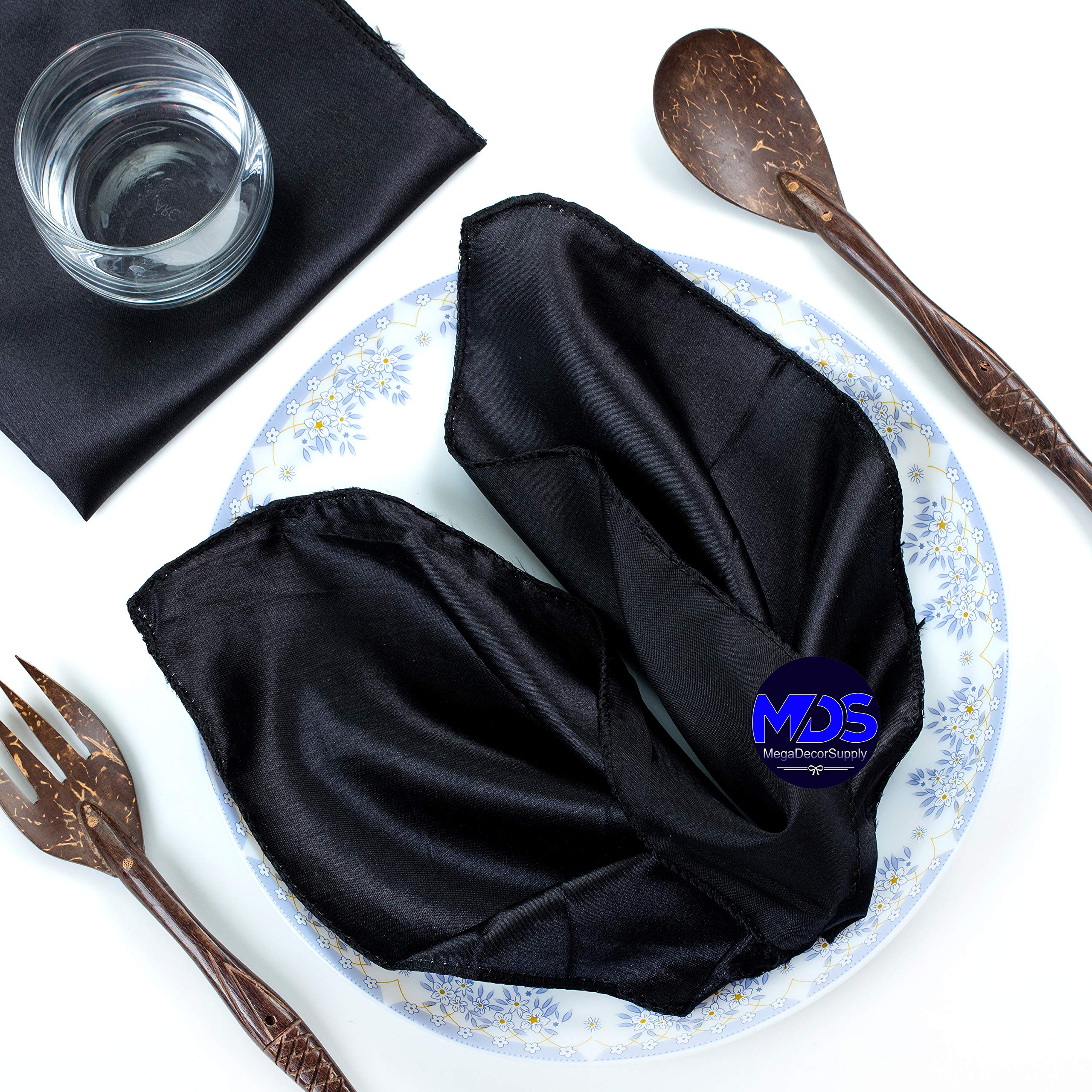Mds Pack Of 25 Wedding Satin 12''X 12'' Square Dinner Napkin Or Handkerchief For Wedding Banquet Decoration - Black