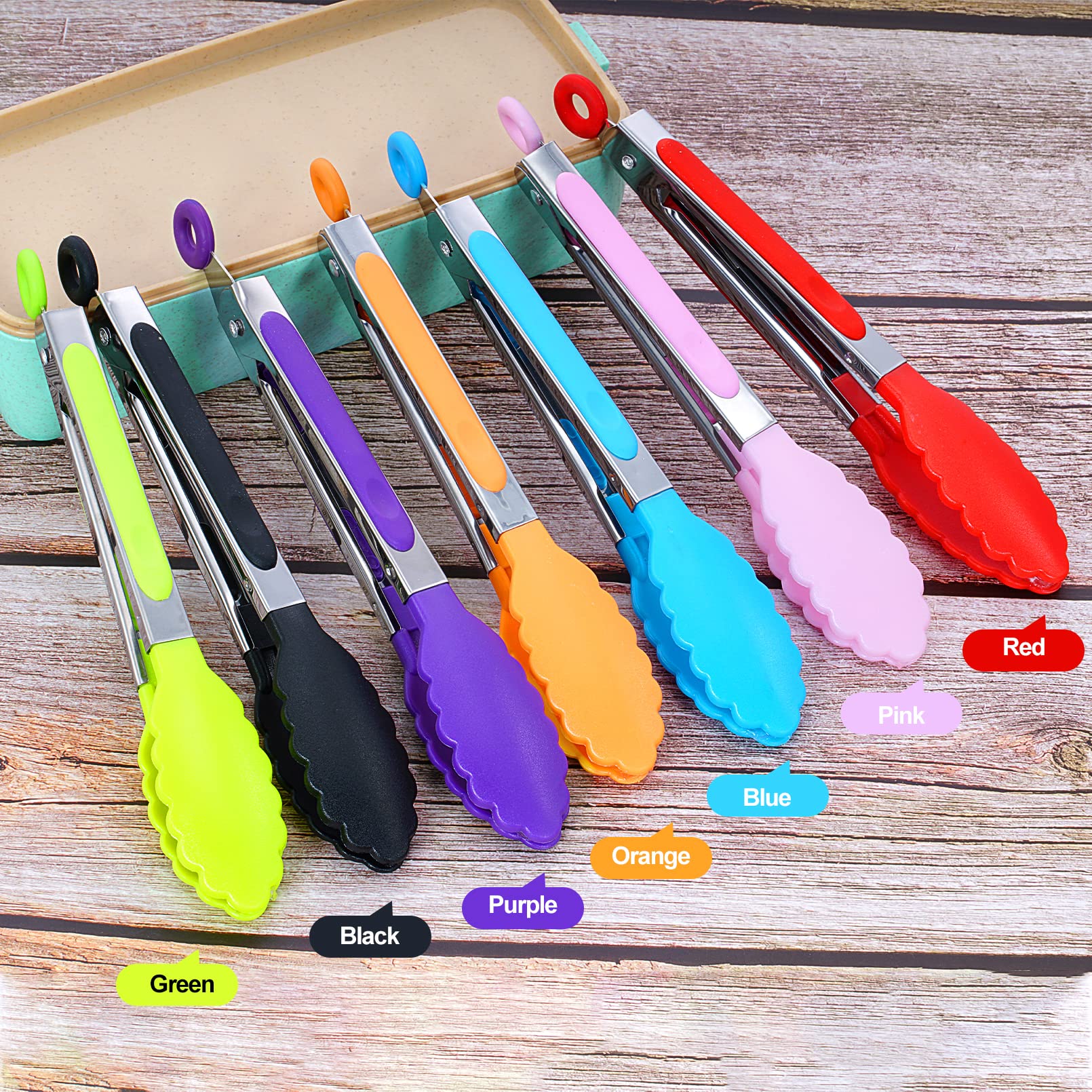 7Pack Kitchen Tongs,7 Inch Small Silicone Tongs With Stainless Steel Silicon Handles And Nylon Tips,Heat Resistant Non-Stick Coo