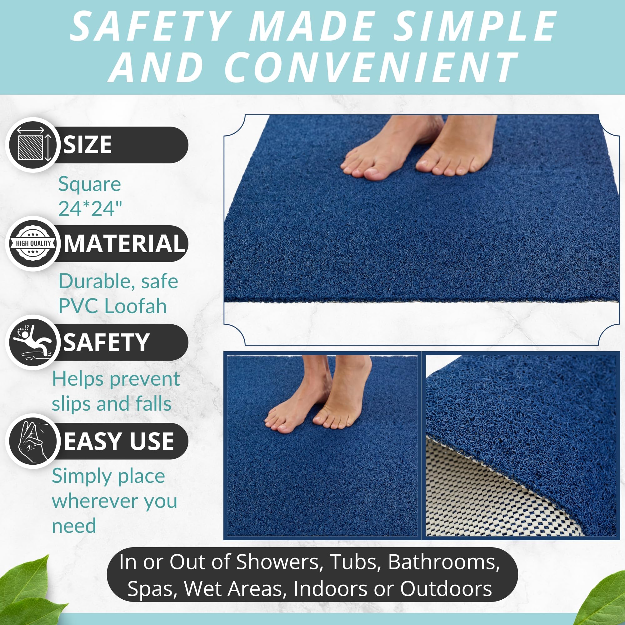 Soft Shower Mat Non Slip - Soft Pvc Loofah Bath Mat - Anti Slip In Or Out Bathroom, Bathtubs, Tub, Shower Floors - Safe Secure G