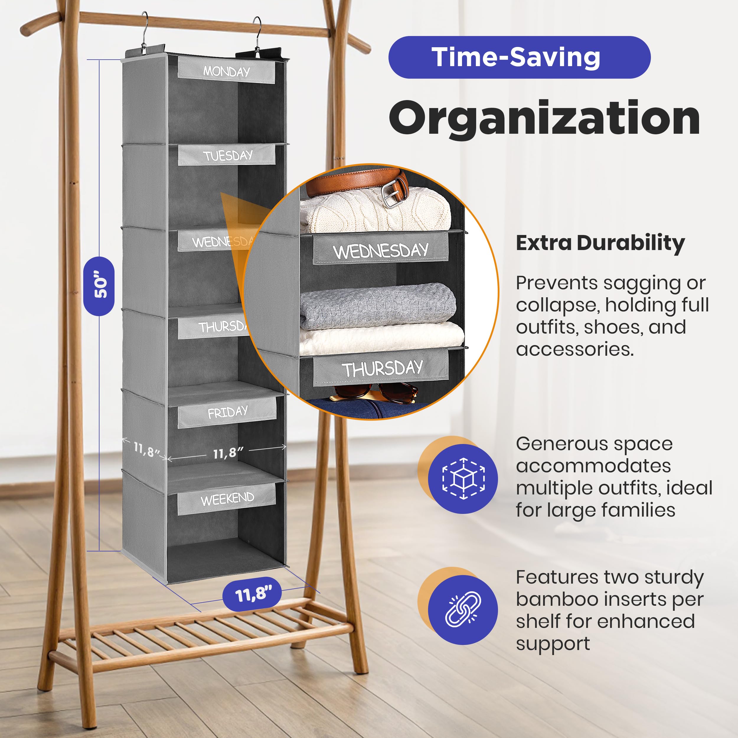 Handy Laundry Daily Activity Kids Closet Organizer, 11 X 11 X 48, Prepare & Organize A Weeks Worth Of Your Childrens Clothing, S