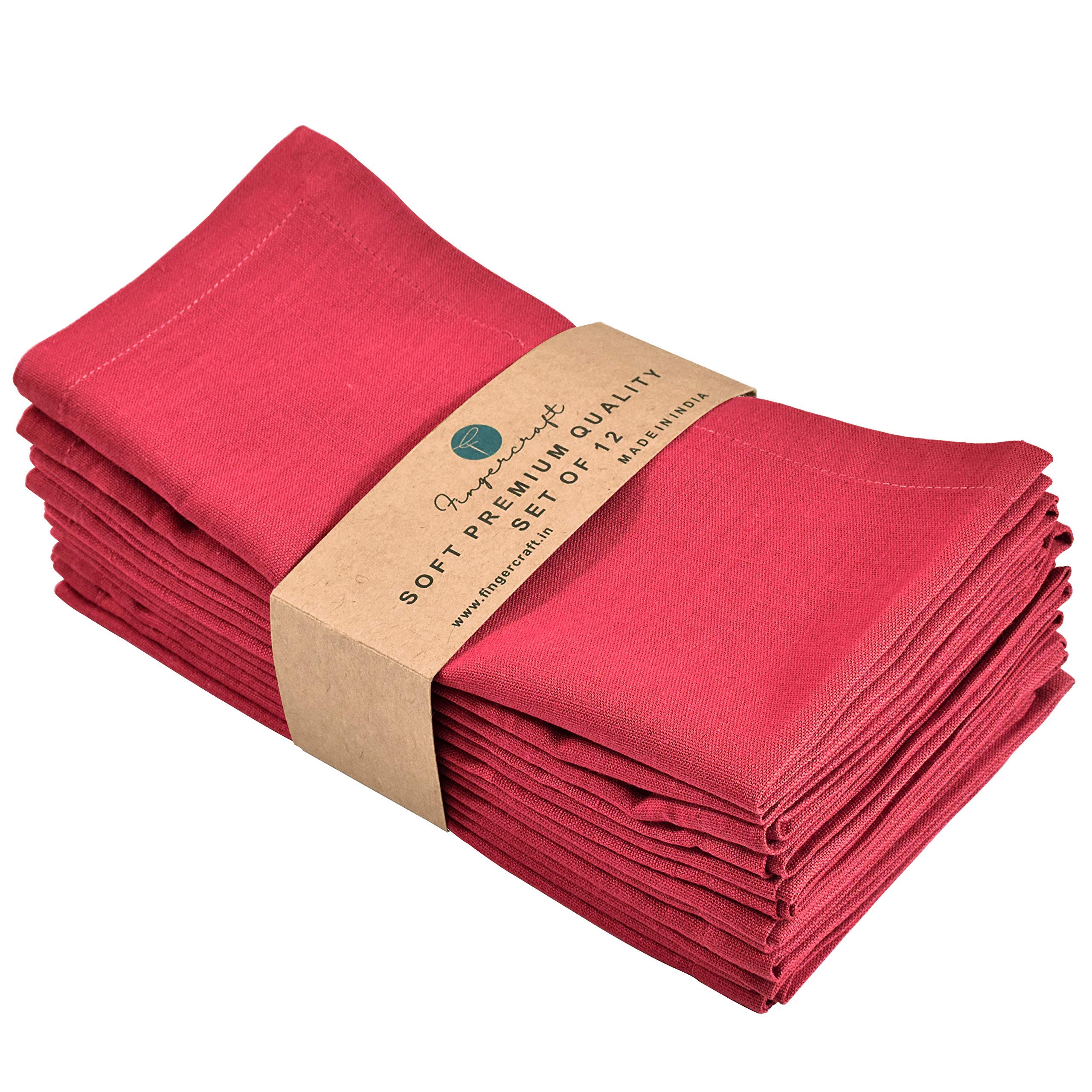 Red Cloth Napkins Dinner In Cotton Linen Blend Fabric Set Of 12 Mitered Corners For Every Day Use Pre Shrunk And Good Absorbency