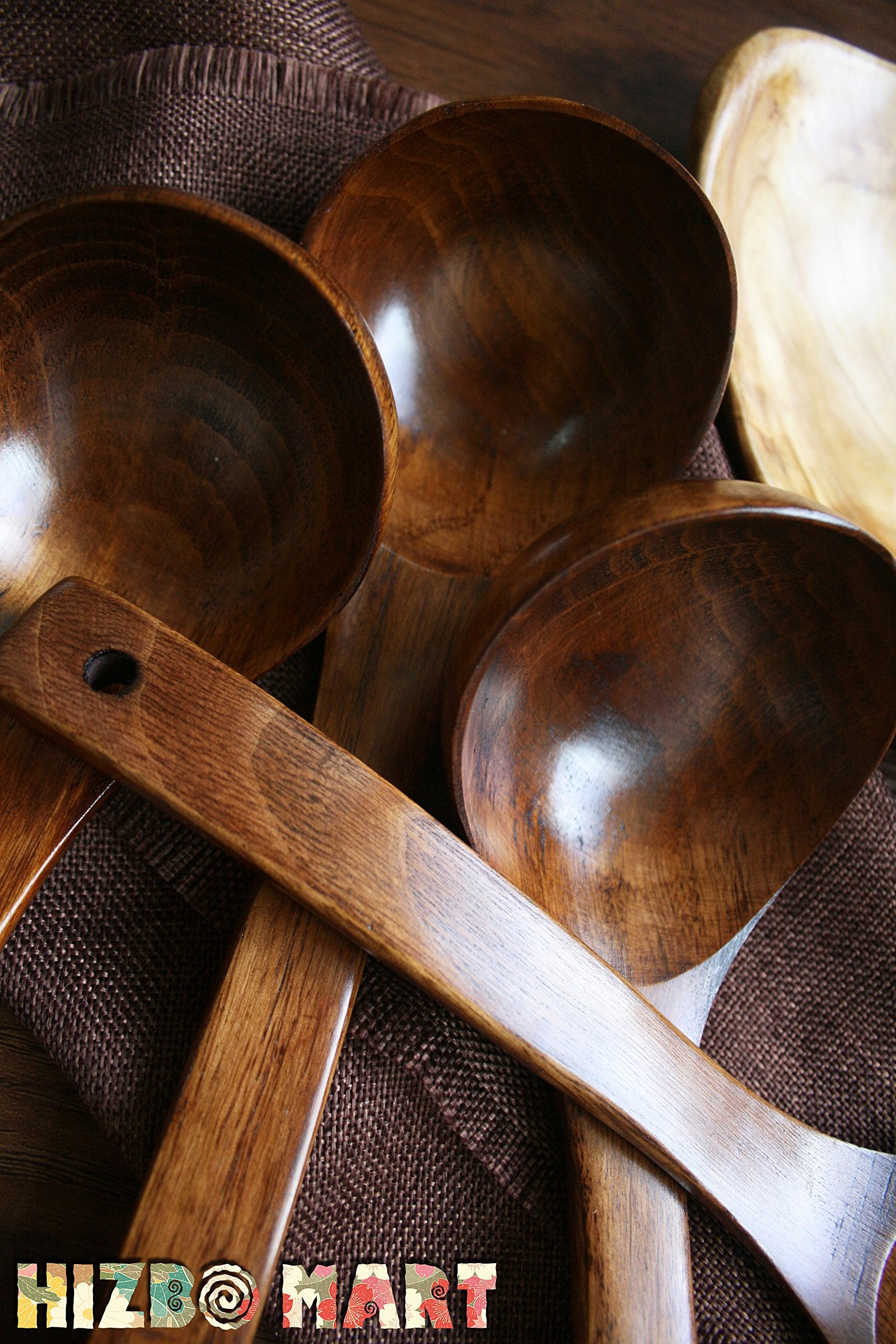 Hizbo Mart Straight Handle Wooden Wood Scoop Soup Spoon Ladle 9.5 Inch Brown(Set Of 2)