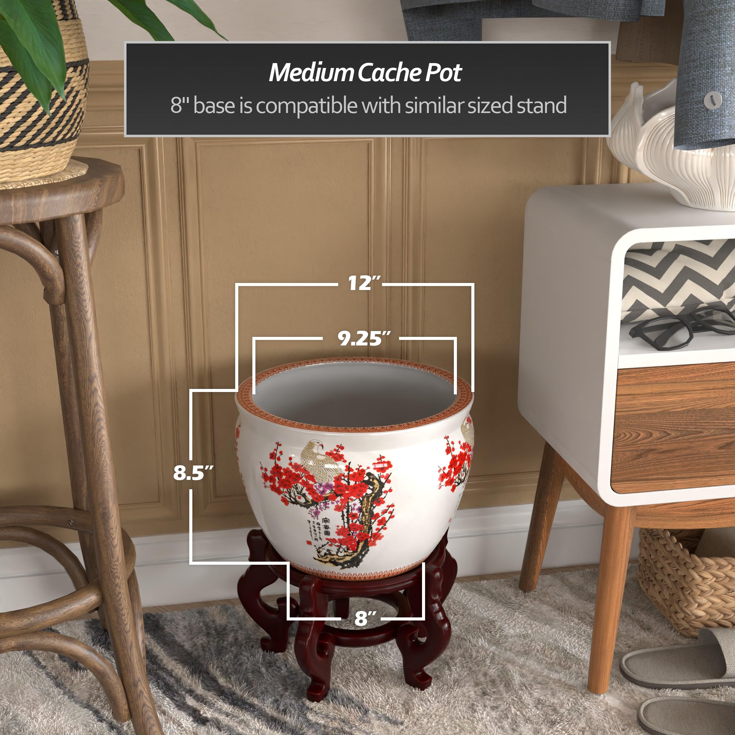 Red Lantern 12 Cherry Blossom Porcelain Fishbowl Planter