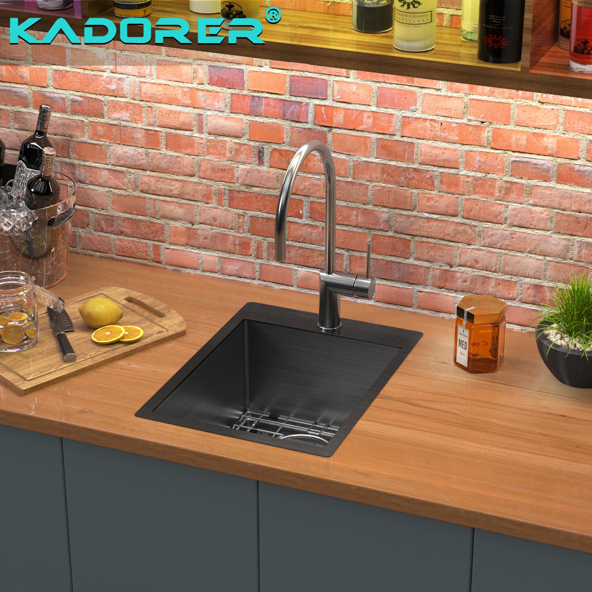 15 X 20 Inch Black Drop In Kitchen Bar Sink, Small Kitchen Sink Single Bowl Topmount Bar Prep Sink 18 Gauge Stainless Steel Bar