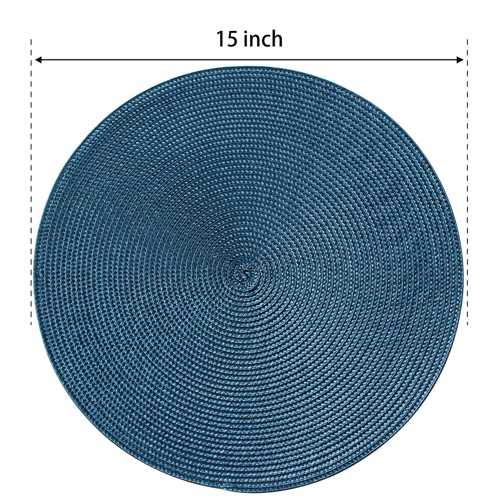 FunWheat Round Braided Placemats Set of 6, Washable Non-Slip Table Mats, 15 inch, Blue
