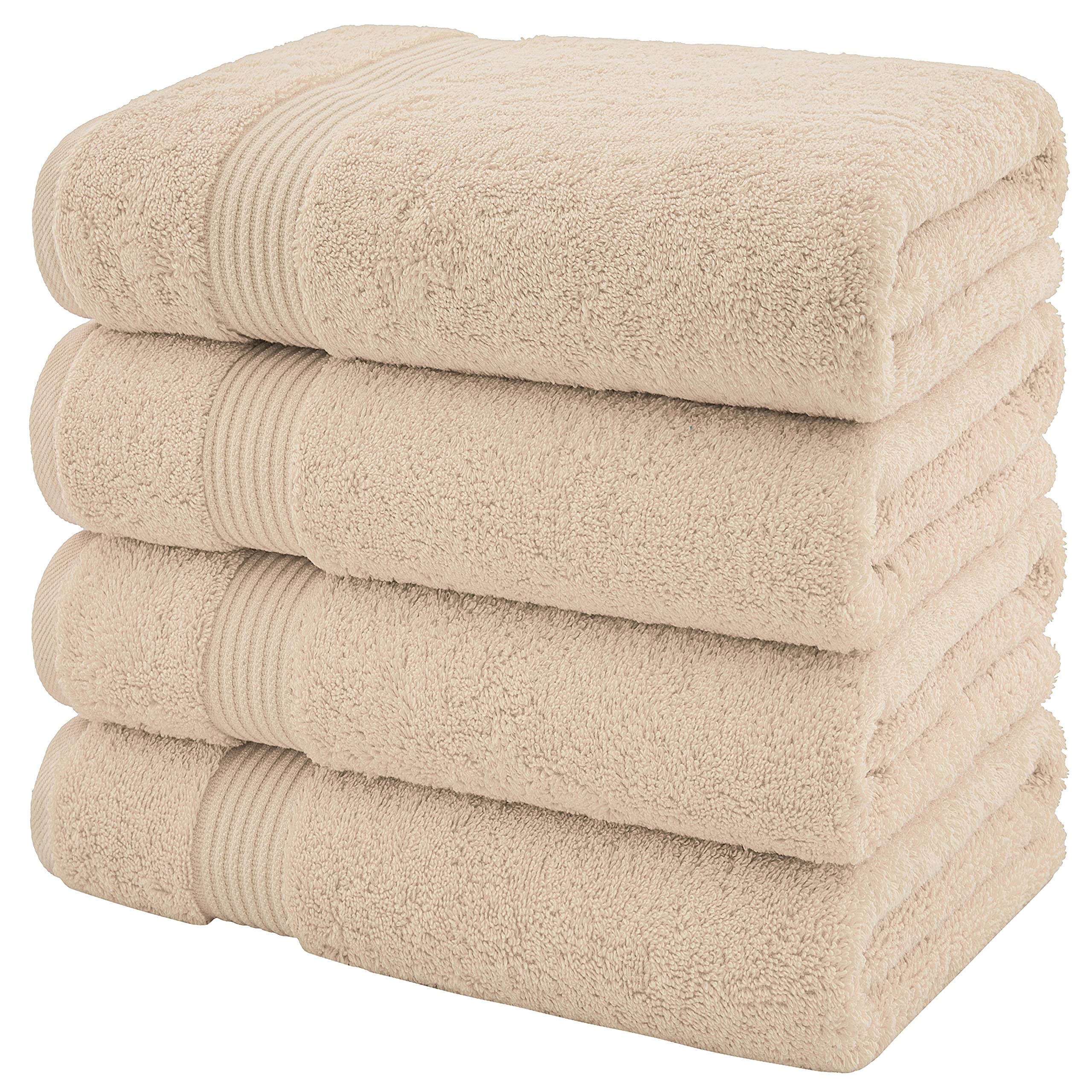 American Veteran Towel  Bath Towels for Bathroom  4 Packed 27 inch 54 inch 100% Turkish Cotton Large Bath Towels  Soft Absorbent Towel Sets  Beige Bath Towels