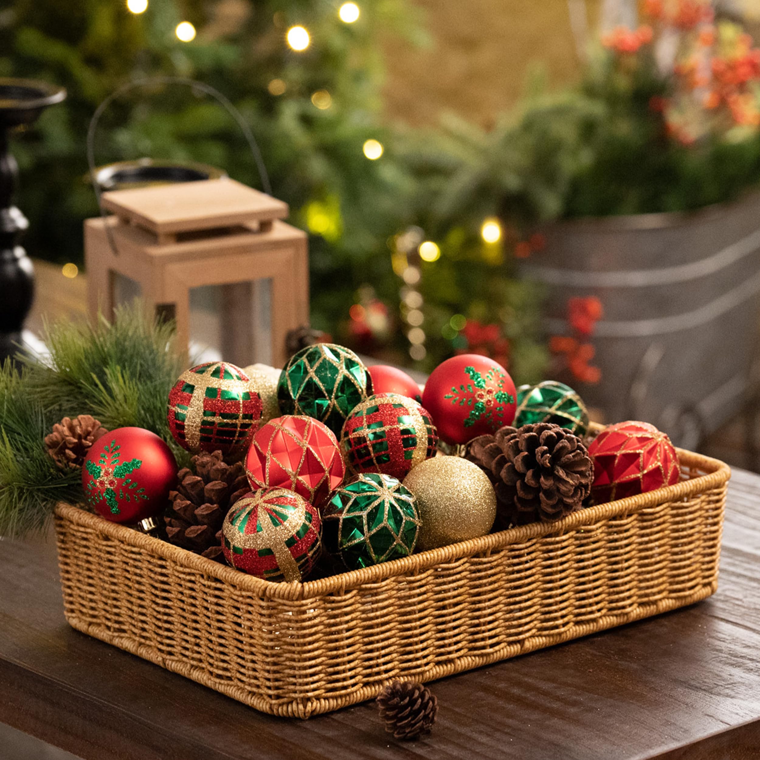 Valery Madelyn Christmas Ornaments Set, 30ct 2.36 Inches Red Green and Gold Shatterproof Christmas Tree Decorations Ball Ornamen