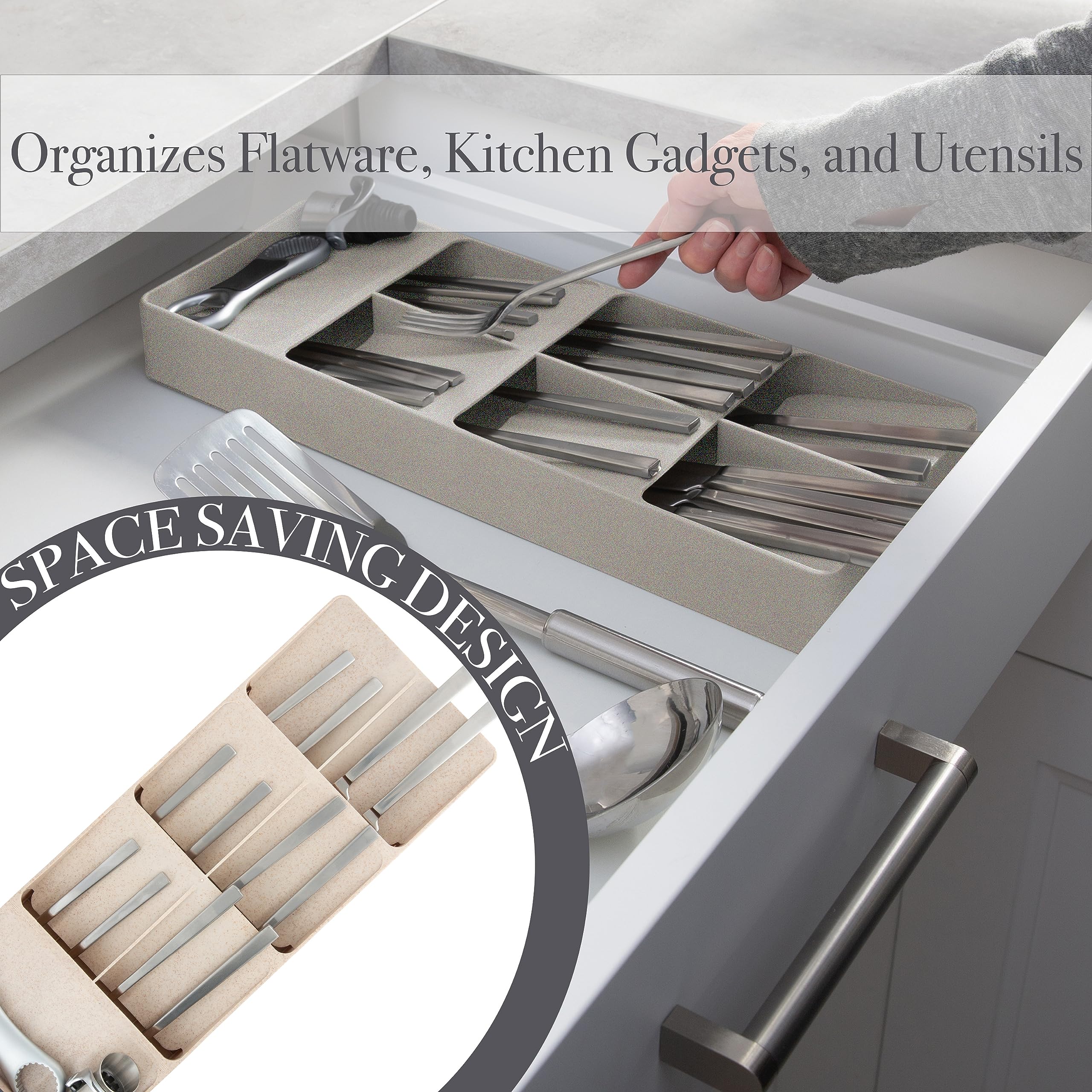 Kitchen Details 7 Slot Drawer 7 Compartment Cutlery Organizer, Natural