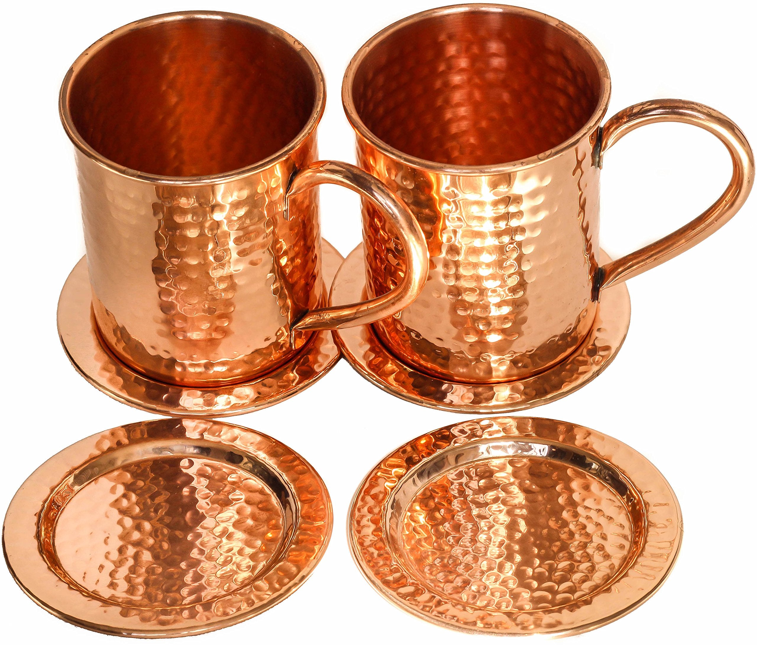 Solid Copper Coasters - Set Of 4 Handcrafted Hammered Artisan Coasters For Copper Mugs (4, Hammered Copper)