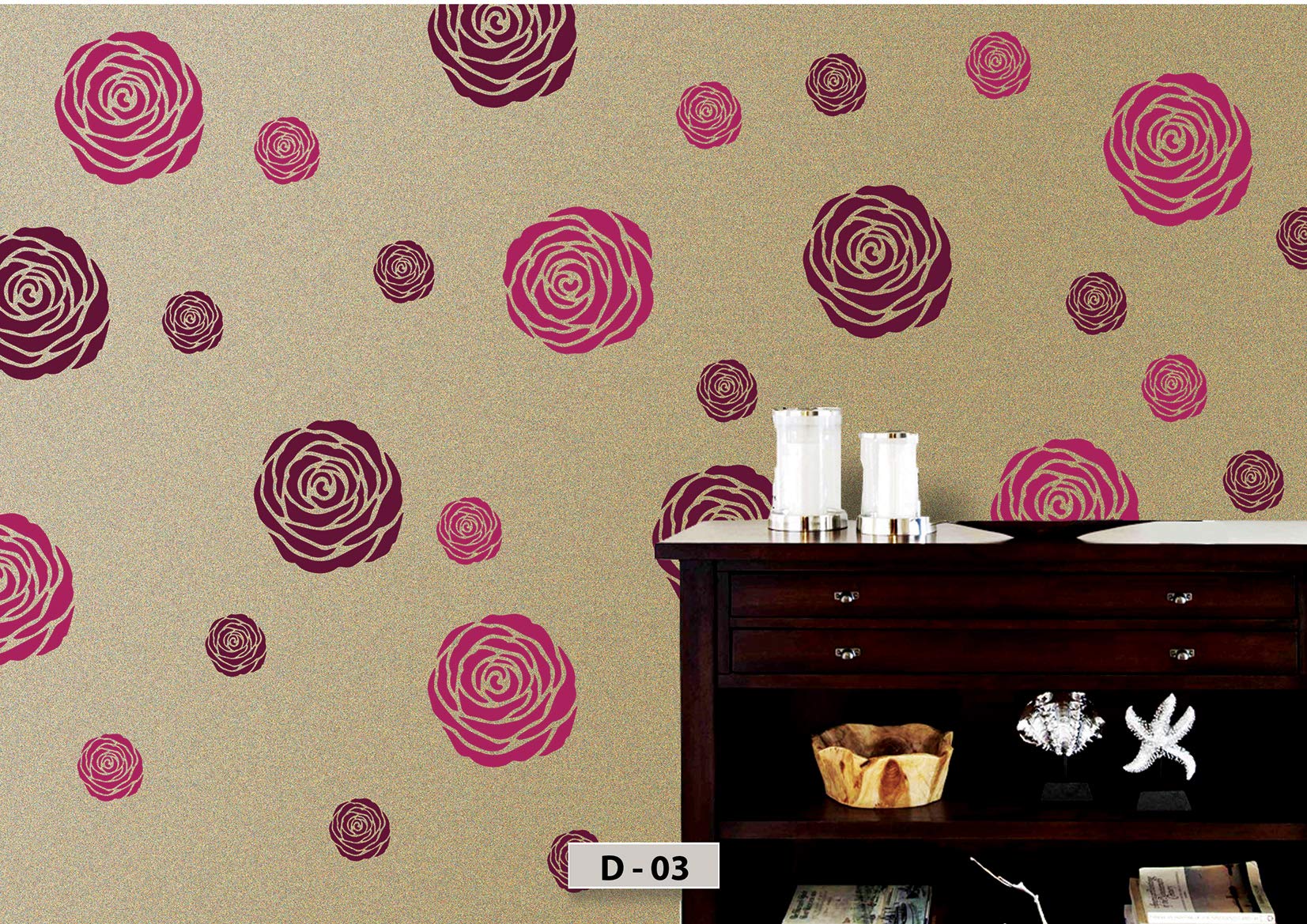 Design In Rose Flower Stencil Paining Designs D03