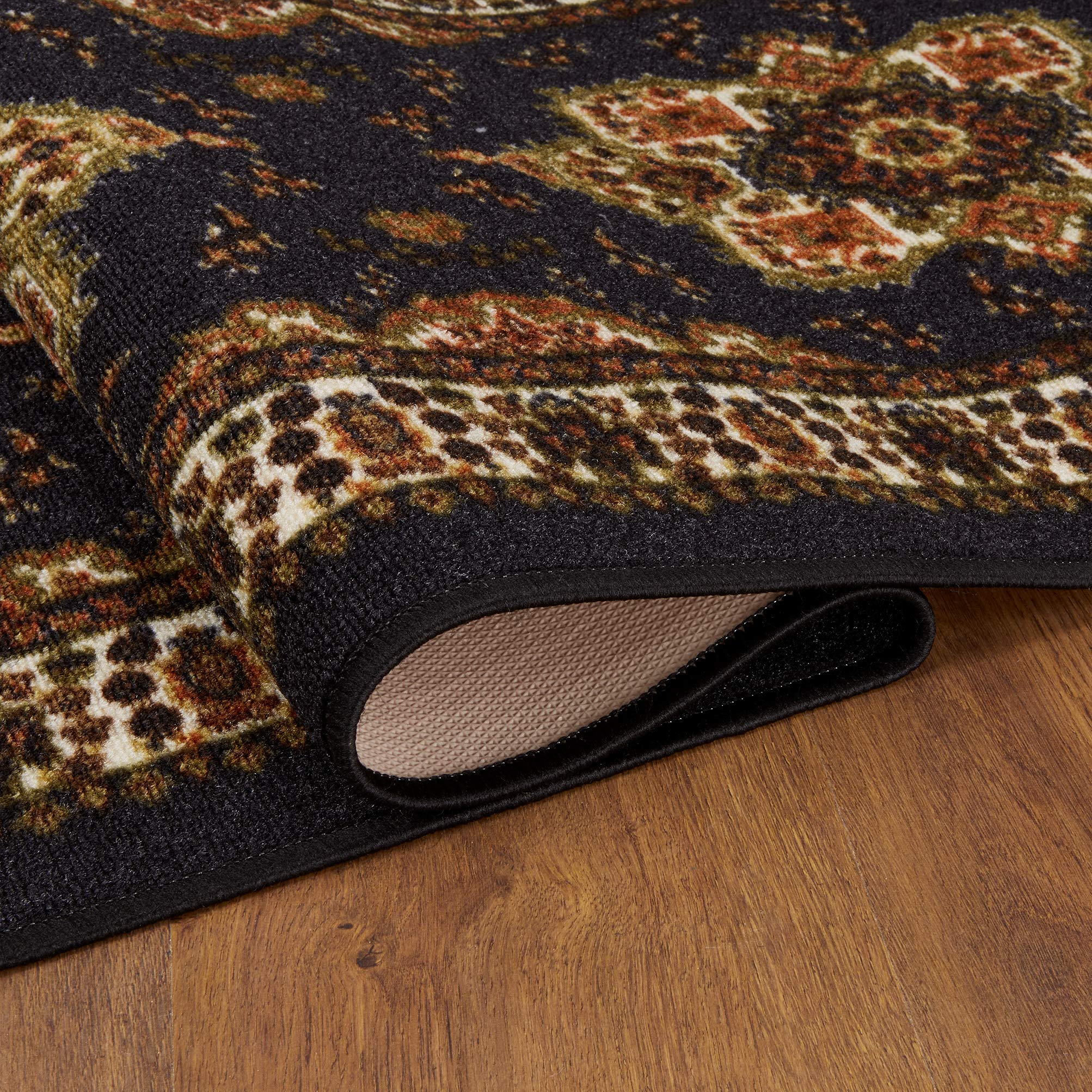 Antep Rugs Alfombras Oriental Traditional 2X10 Non-Skid (Non-Slip) Low Profile Pile Rubber Backing Indoor Area Runner Rugs (Blac