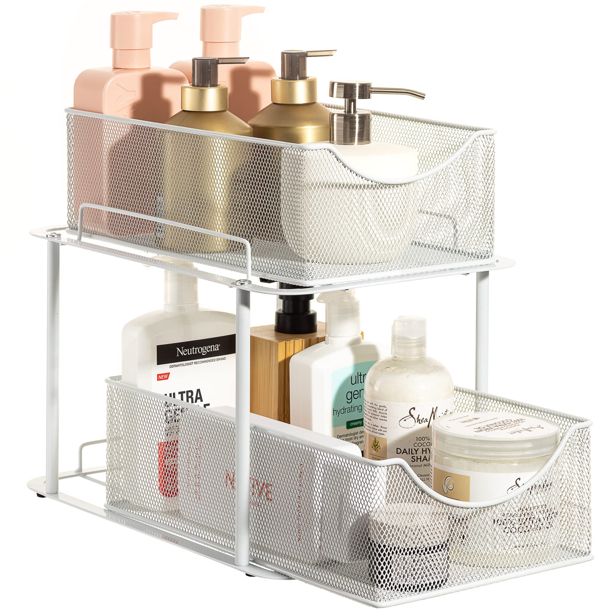 Sorbus 2 Tier Under Sink Bathroom Organizers and Storage, Strong Steel Mesh Sliding Drawers for Enhanced Bathroom Storage Ideal 