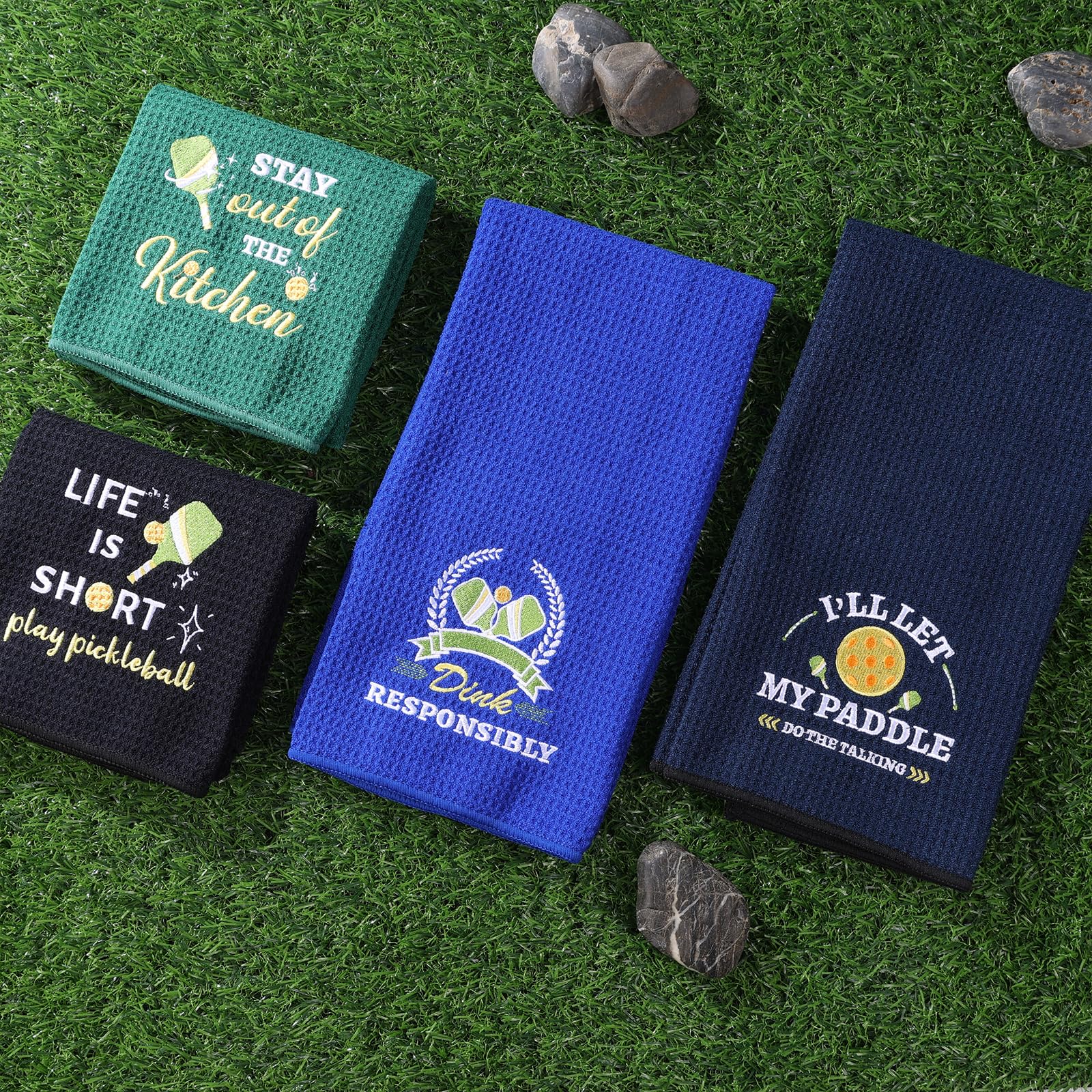 4 Pcs Funny Pickleball Towel Athletic Towels with Grommet Absorbent Embroidered Pickleball Gifts for Men Dinkball Towels Tennis