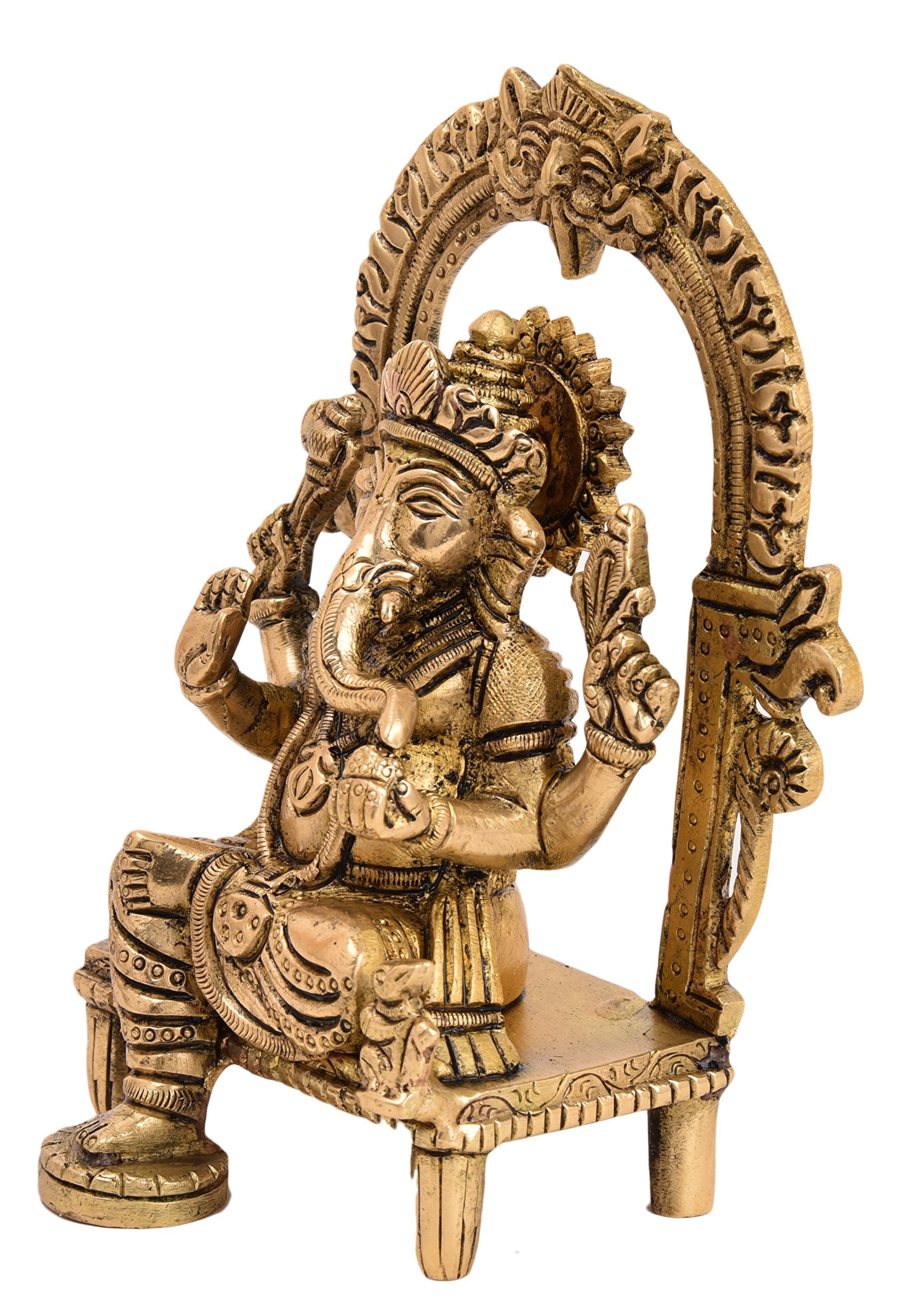 Kalarambh Brass Kaman Ganesha/Ganesh/Ganpati Idol Murti Statue For Home Pooja Puja Mandir Decor Collectible Handicraft Art, Yell