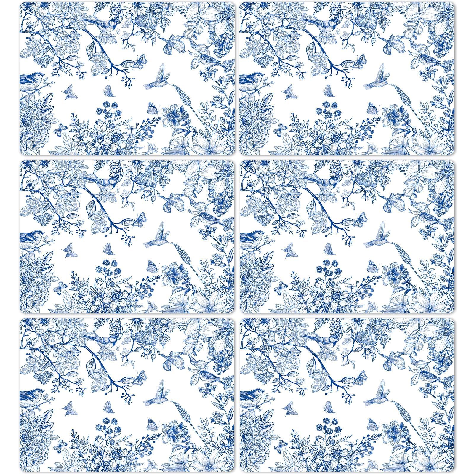 Obusatt Blue Floral Placemats Set Of 6 Flower Bird Plastic Table Mats Seasonal Spring Placemats Chinoiserie Table Mats Rustic Vi