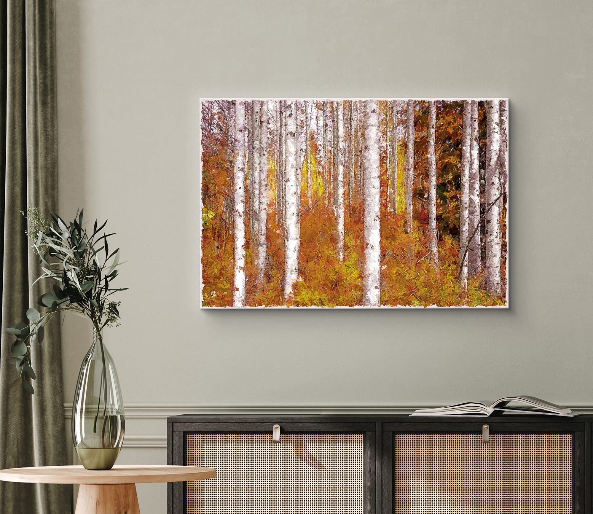 Wall26 Canvas Print Wall Art Paint Stroke Birch Trees With Brown Leaves Nature Wilderness Illustrations Modern Art Rustic Scenic