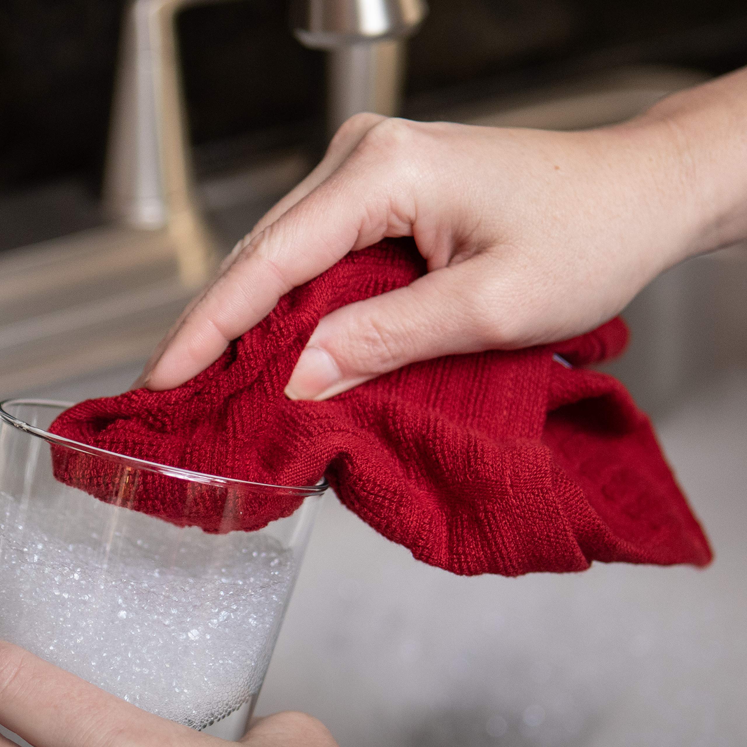 Kitchen Towels Dishcloths 100% Cotton  Set of 8  Red and White Dish Cloth Towels  Tea Towels  Reusable and Absorbent Cleaning Cloths  Oeko-Tex Cotton  12 in x 12 in