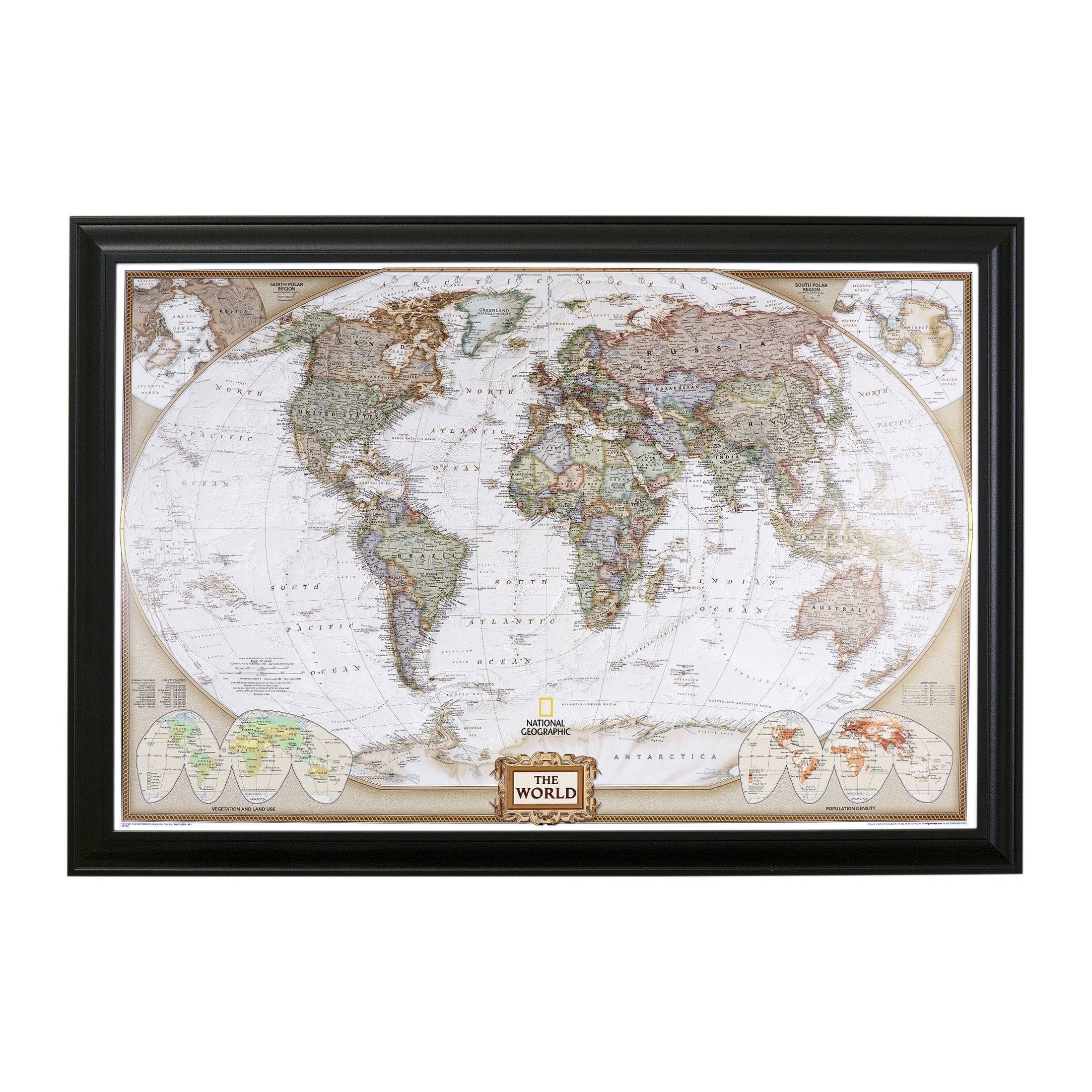 Push Pin Travel Maps - Executive World - Black Frame Framed Pin Map For Tracking Your Travels - 27.5'' X 39.5'' - 8 Handcrafted