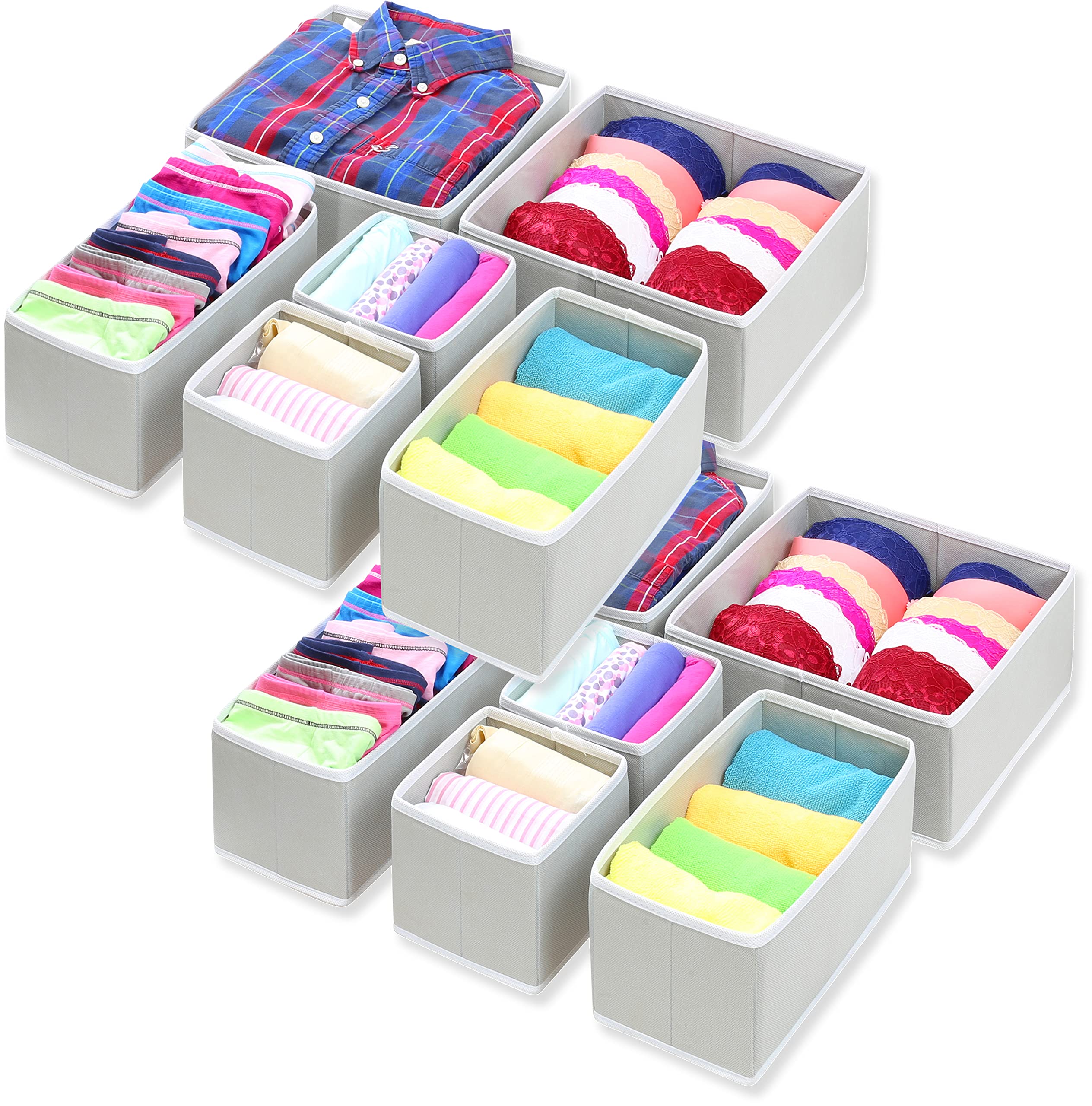 Simple Houseware Foldable Cloth Storage Box Closet Dresser Drawer Divider Organizer Basket Bins for Underwear Bras, Grey (Set of