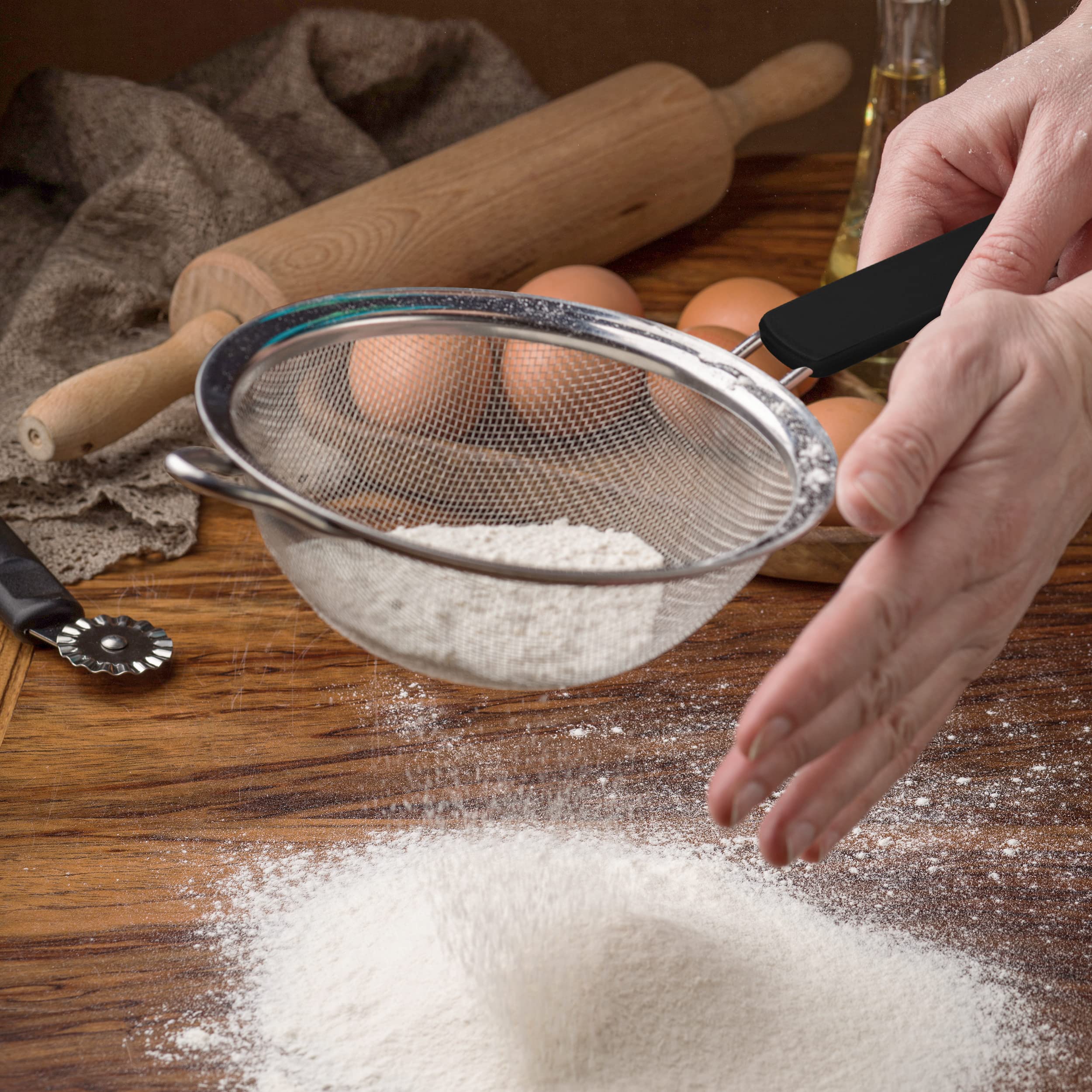 Kafoor 6.3'' Fine Mesh Strainer With Thermo Plastic Rubber Handle - Sieve Fine Mesh Stainless Steel - Ideal To Sift Flour, Icing