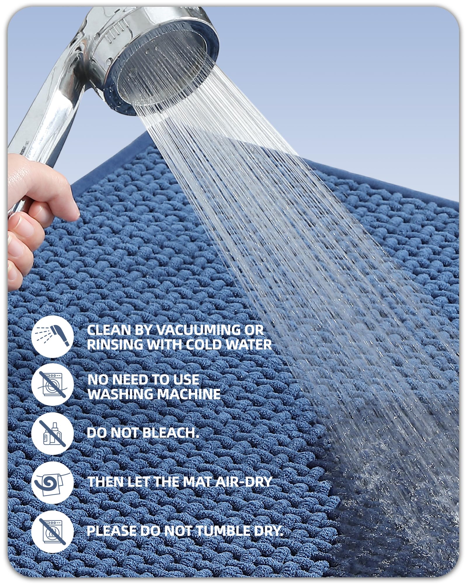 Color&Geometry Navy Blue Chenille Bathroom Rugs- Non Slip, Absorbent, Quick Dry, Thin, Washable- 16''X24'' Small Bath Mat Carpet