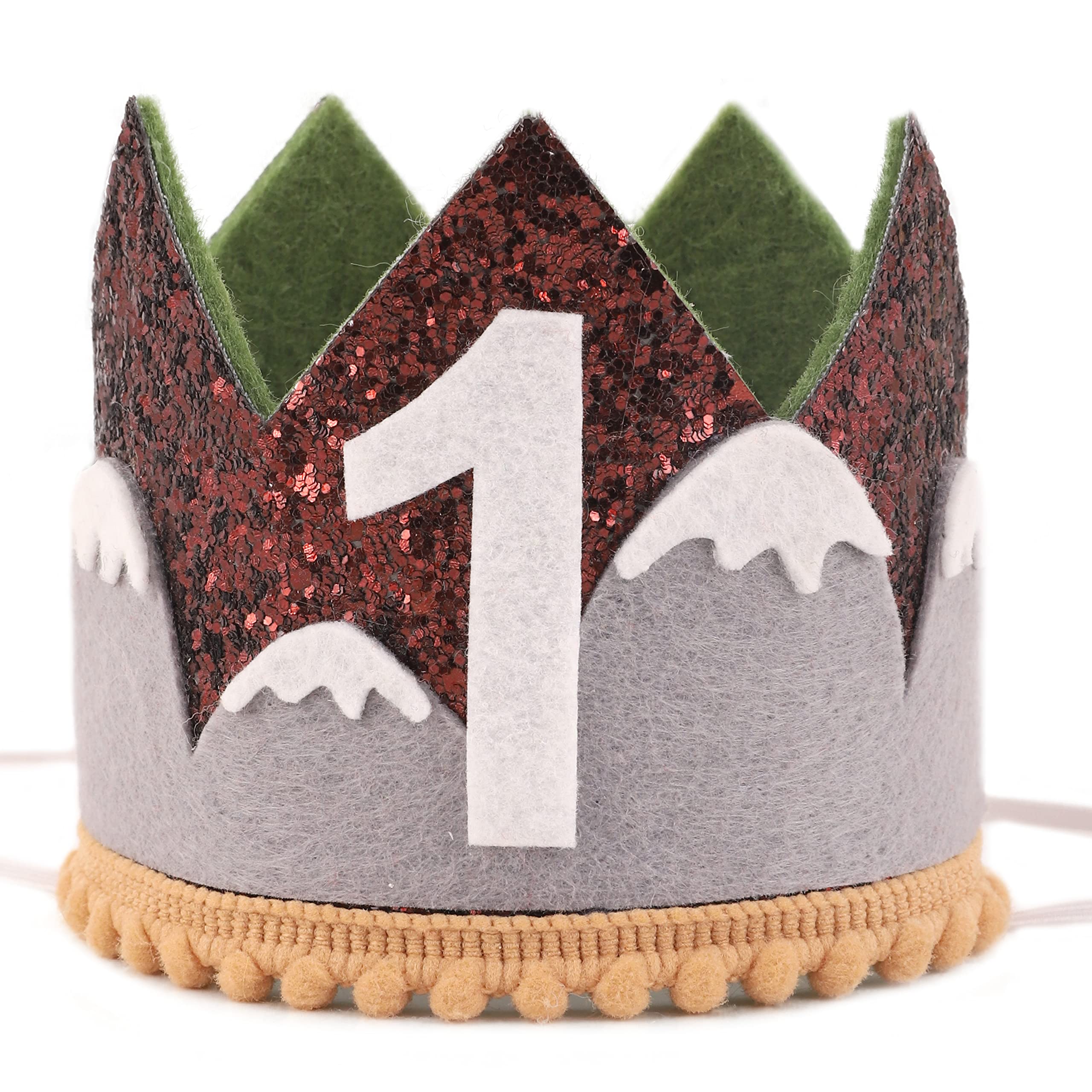 Wawuo Mountain Birthday Crown - One Happy Camper Crown For First Birthday Party, Adventure Awaits Birthday Protects Your Value,