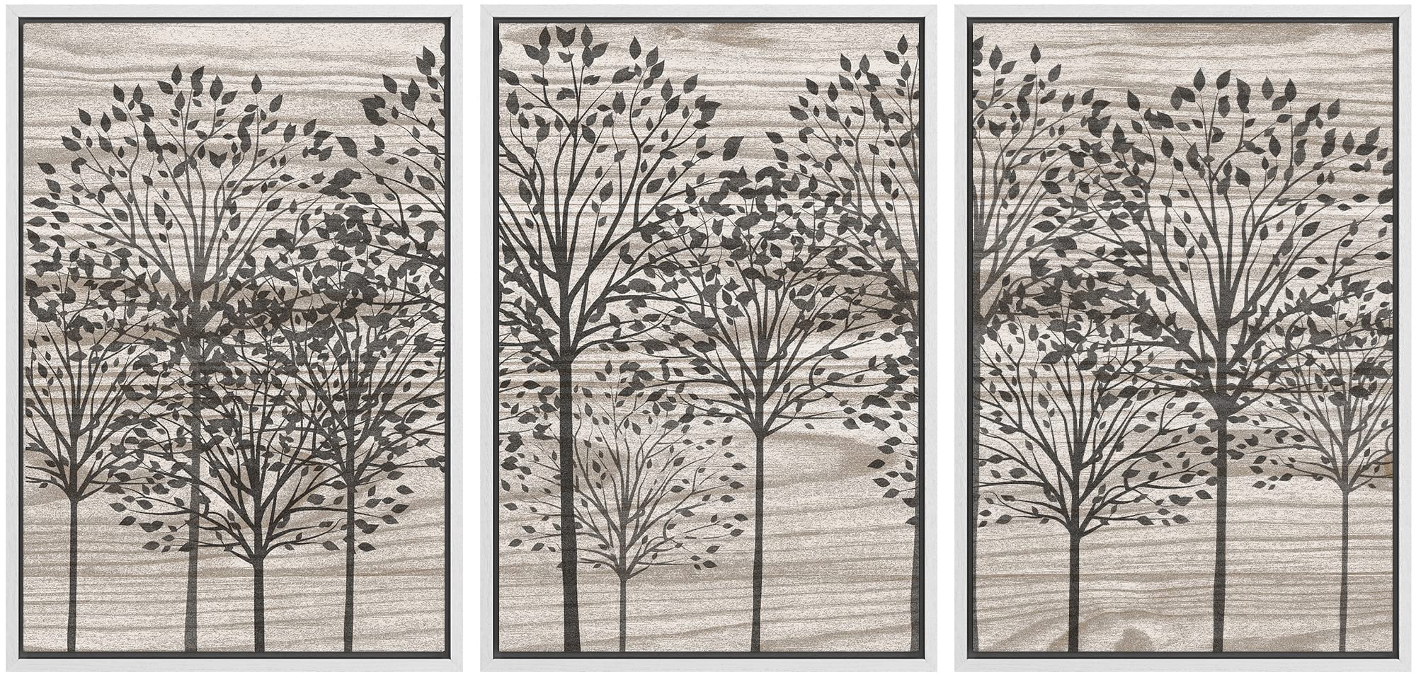 Signwin Framed Canvas Print Wall Art Set Dark Forest Tree Silhouette Collage Nature Wilderness Wood Panels Modern Art Rustic Sce