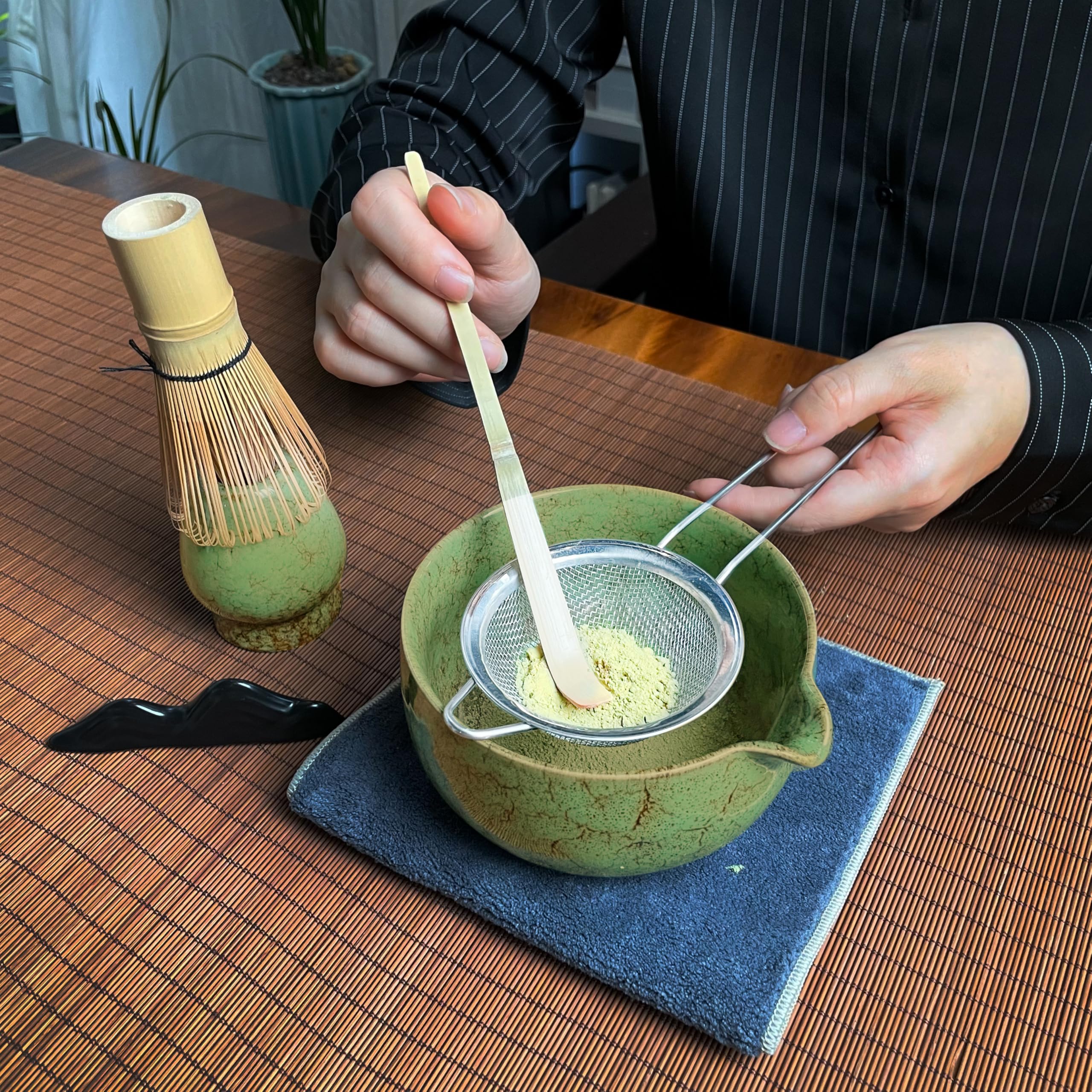 Aiyiciii Matcha Whisk Set (7Pcs) - Matcha Set With Whisk,Pouring Spout Bowl,Chasen Holder,Powder Sifter,Bamboo Scoop With Stand,