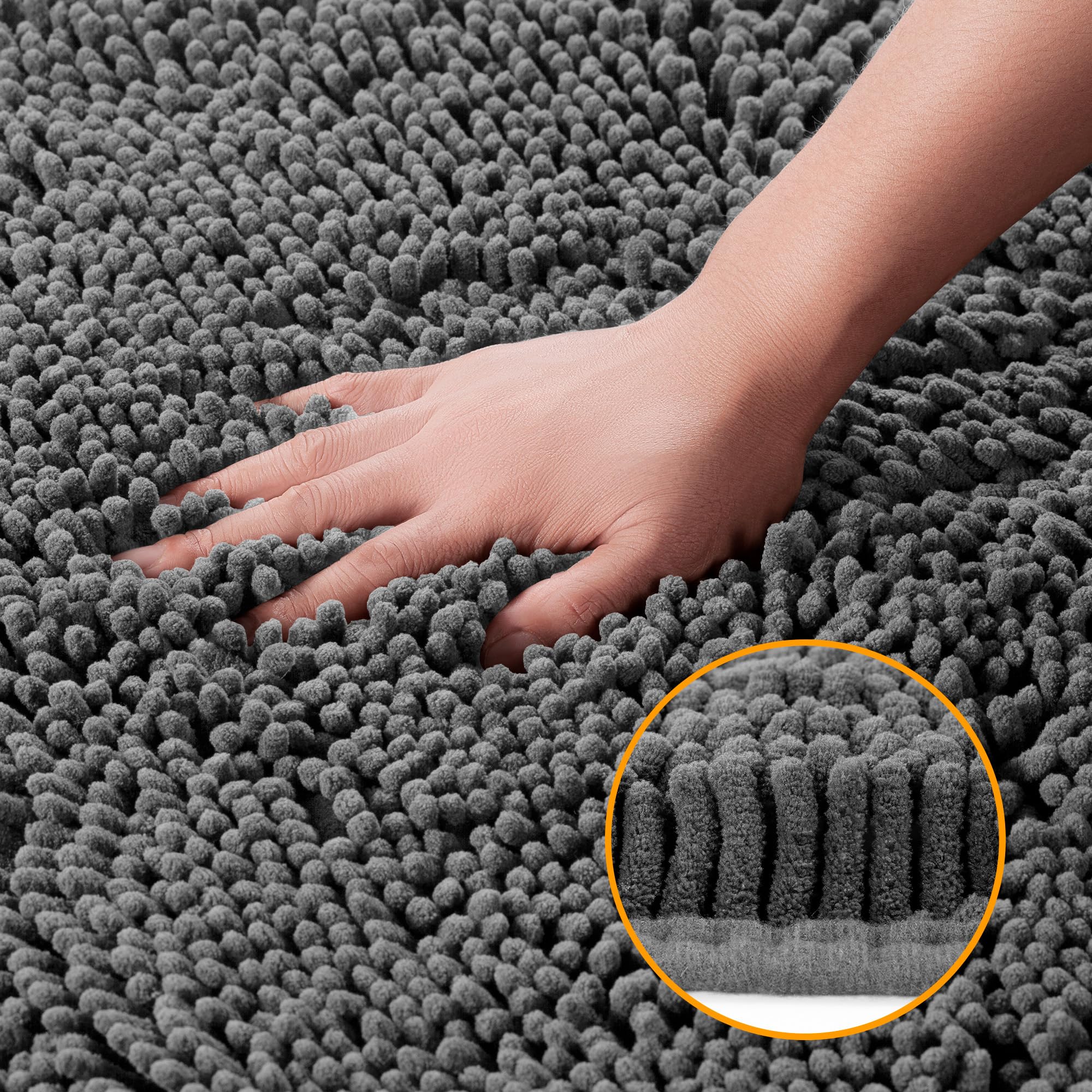 Yeaban Dark Gray Bathroom Rugs - Thick Chenille Bath Mats | Absorbent and Washable Bath Rug Non-Slip  Plush and Soft Rugs for Bathroom  Kitchen  Shower  Sink - 17 '' x 24 ''