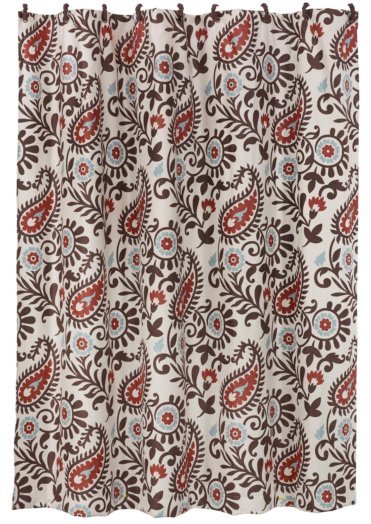 Paseo Road By Hiend Accents Rebecca Western Bathroom Fabric Shower Curtain With 12 Hooks, 72X72 Inch, Teracotta Turquoise Paisle