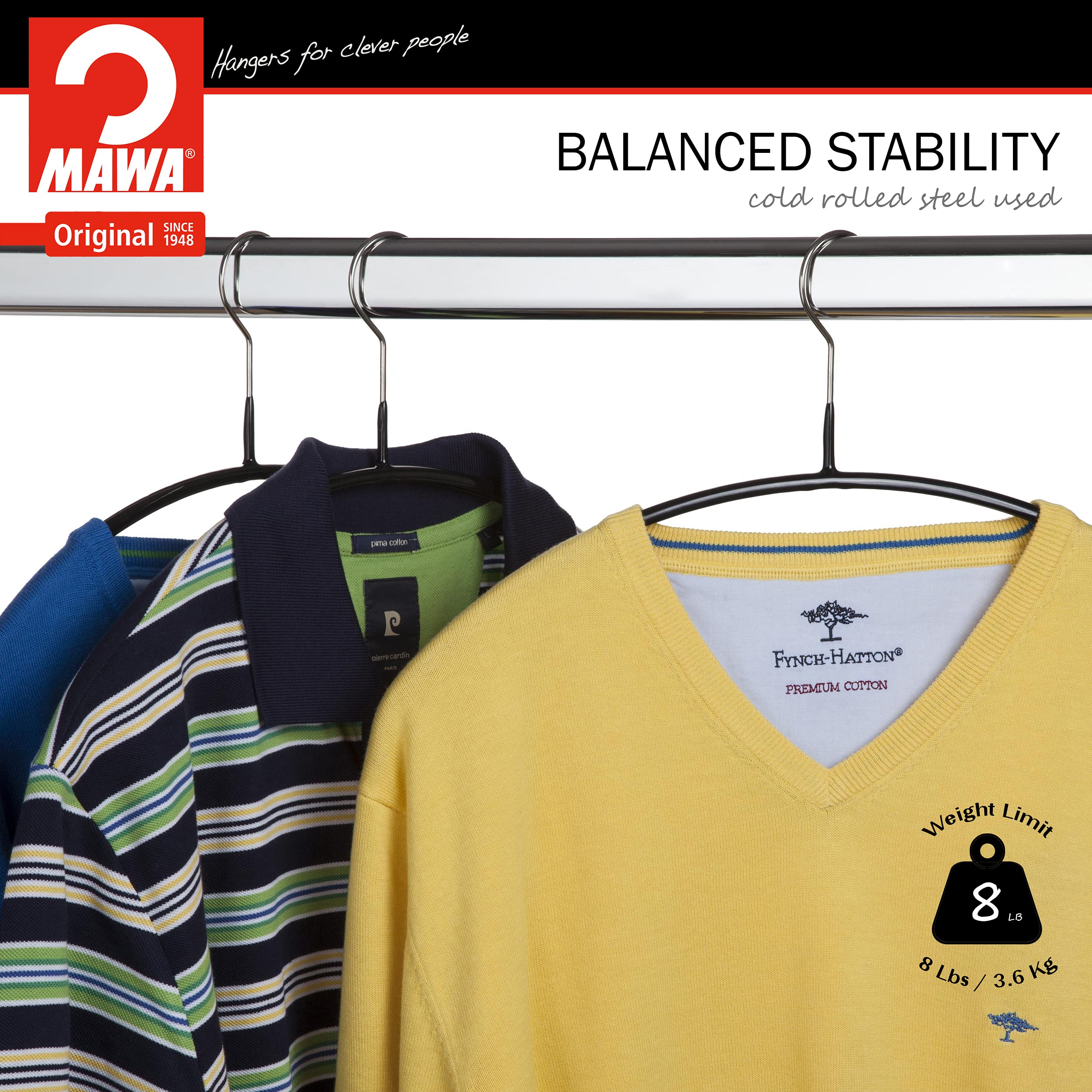 Mawa Euro Series Non-Slip Space Saving Clothes Hanger, Set Of 10, Black Style 40/P, Pack Of 10 (14118)