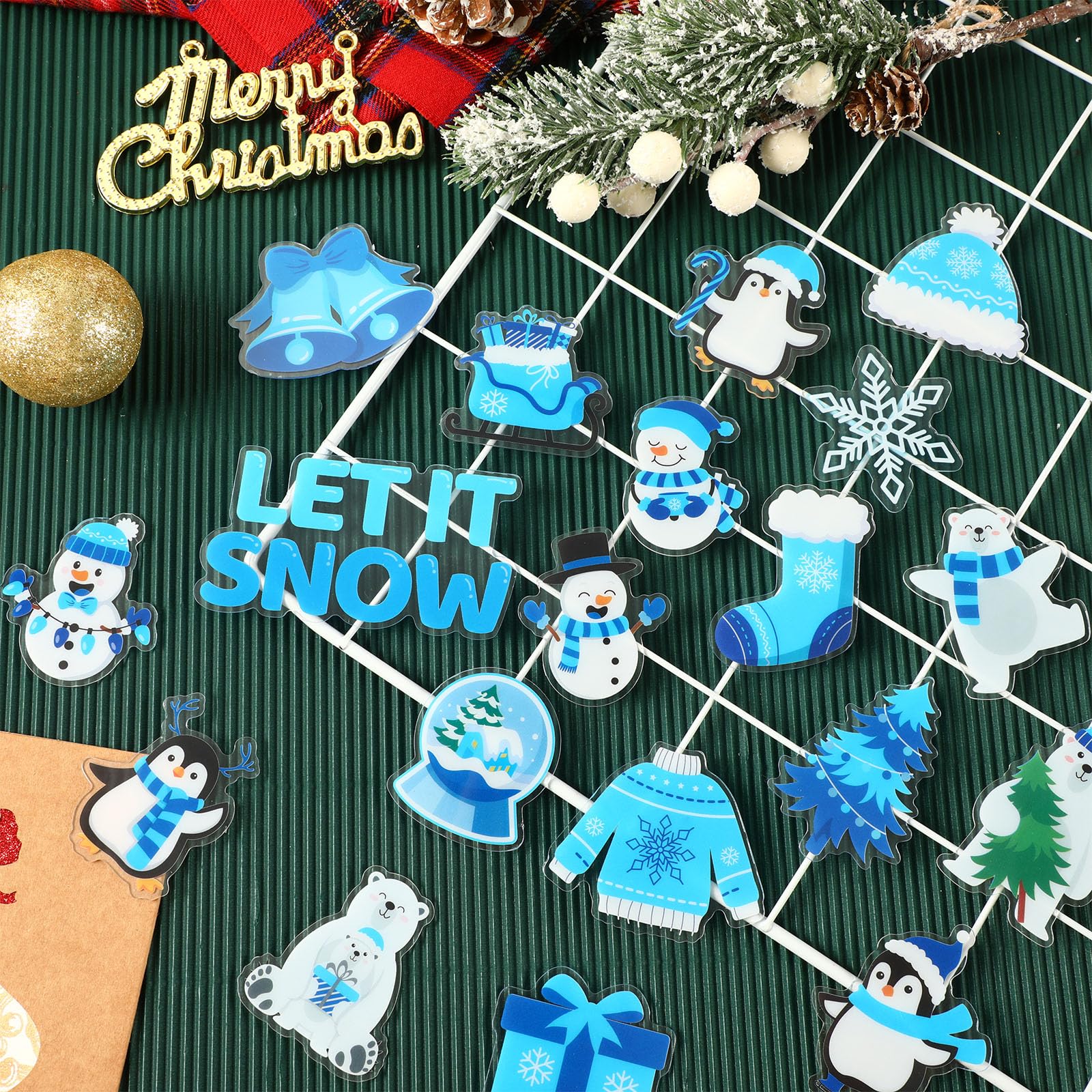 MARFOREVER 50 PCS Winter Gel Window Clings, Reusable Snowman Penguin Snowflake Thick Gel Clings Decals for Christmas Kids Gift T