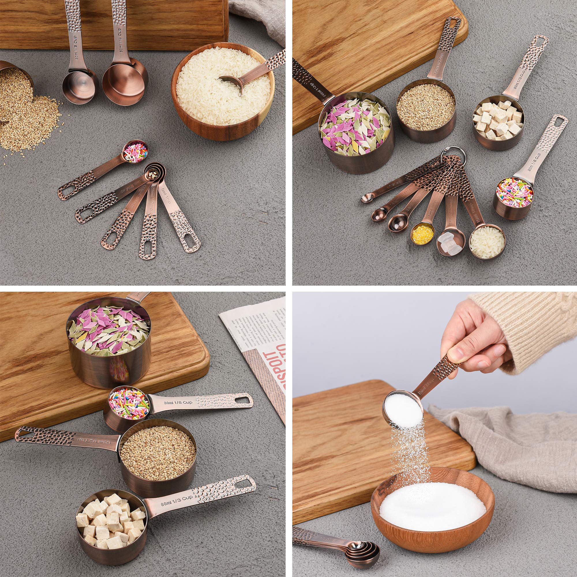 Nstezrne Measuring Cups And Spoons Set, Stainless Steel Measuring Cups And Spoons, Metal Measuring Cups For Kitchen, Copper Meas