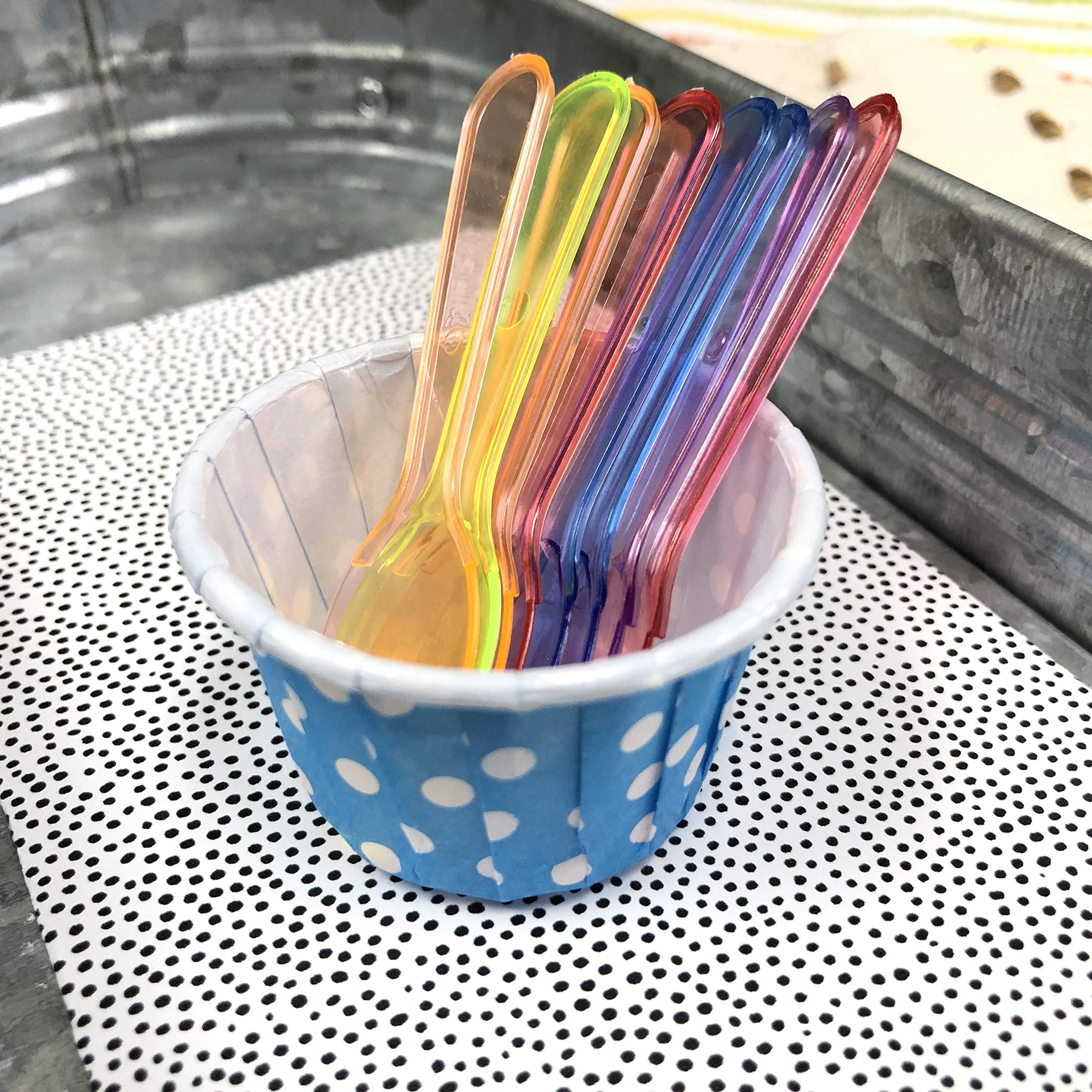 Mini Taster Spoons - Clear Plastic - Blue, Pink, Green, Yellow, Orange - 150 Pack By Outside The Box Papers