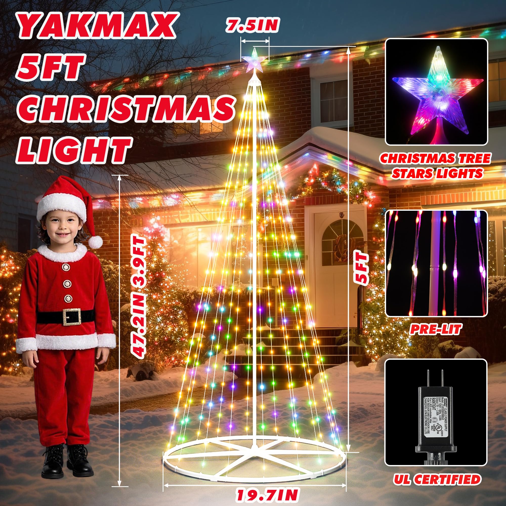 Yakmax 3-Pack Smart Outdoor Lighted Christmas Trees, LED Color Changing, Remote & APP Control, Multicolor, Model SDS-150-F