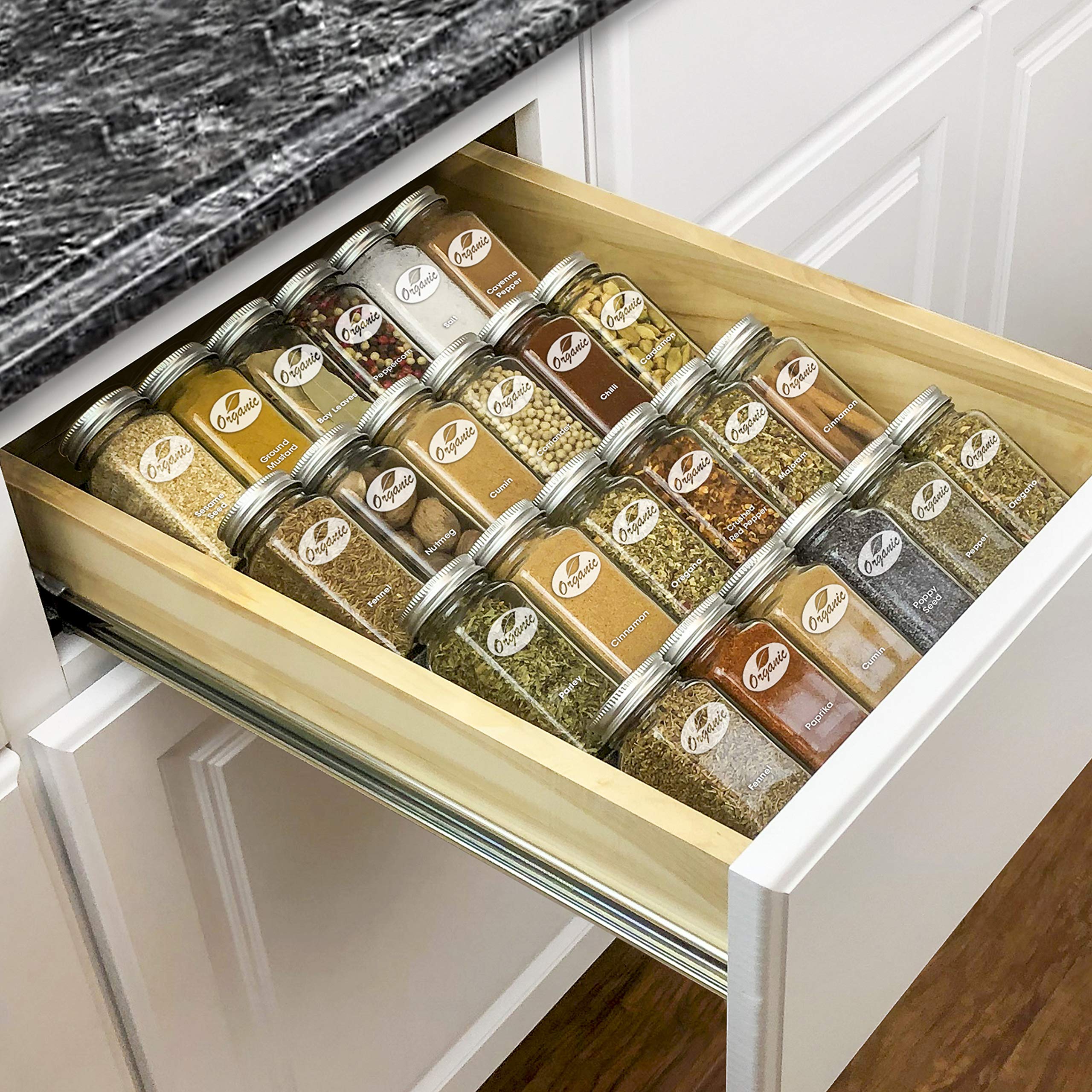 Inllex 4Tier Spice Rack For Bamboo Spice Jar Rack Kitchen Countertop Drawer Organizer Spice Masala Storage Rack Shelf Adjustabl