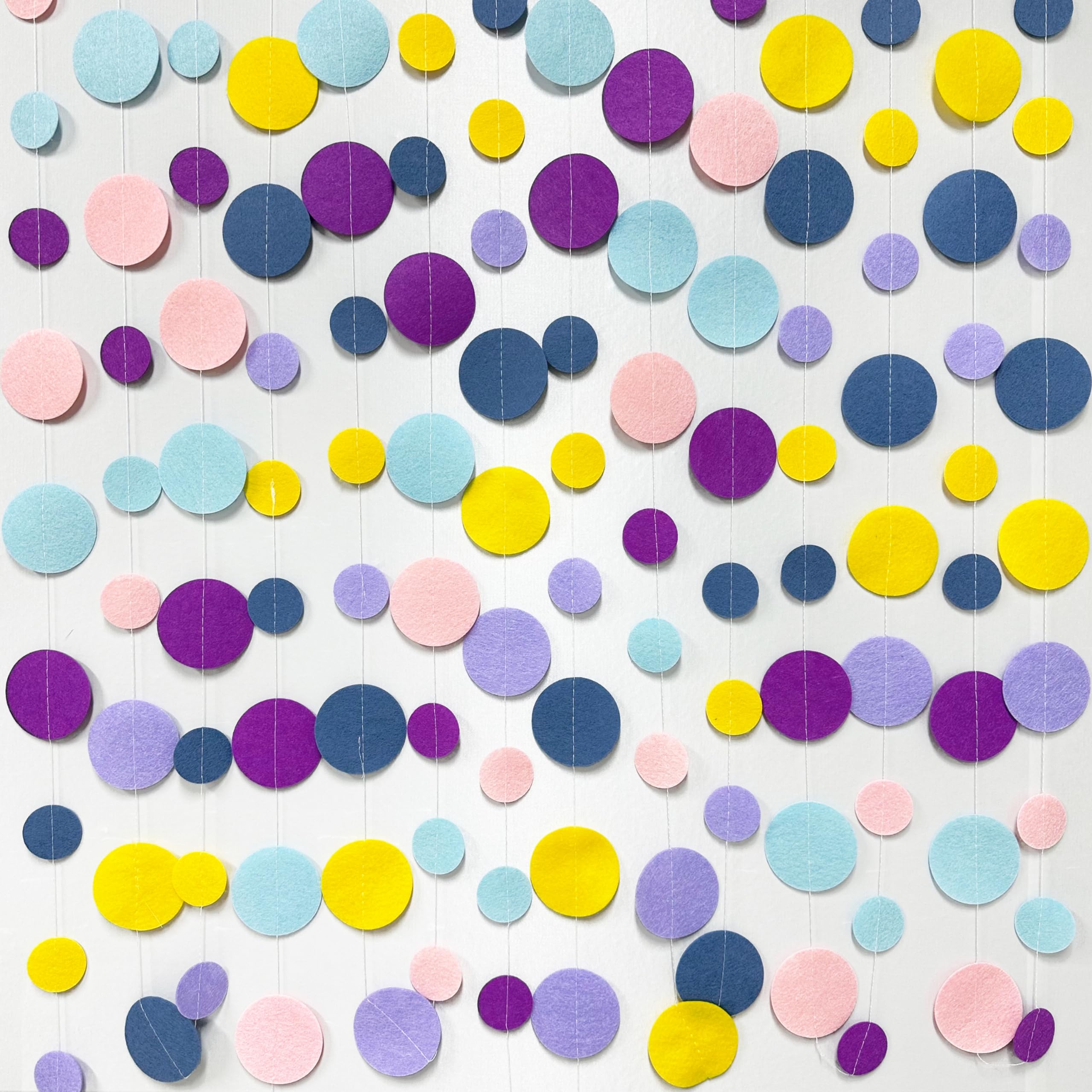 Oh Happy Day Decorations Navy Blue Yellow Purple Pink Boho Felt Circle Dot Garland Hanging Polka Dot Streamer For Classrooms Pre