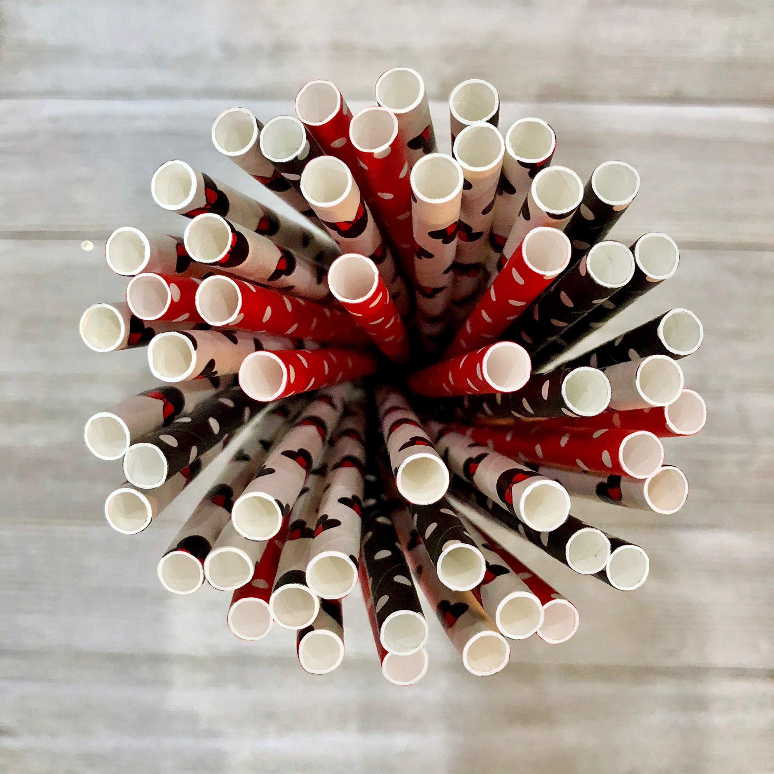 Minnie Mouse Inspired Mouse Ears and Polka Dot Paper Straws - Red White Black - 7.75 Inches - 100 Pack - Outside the Box Papers Brand