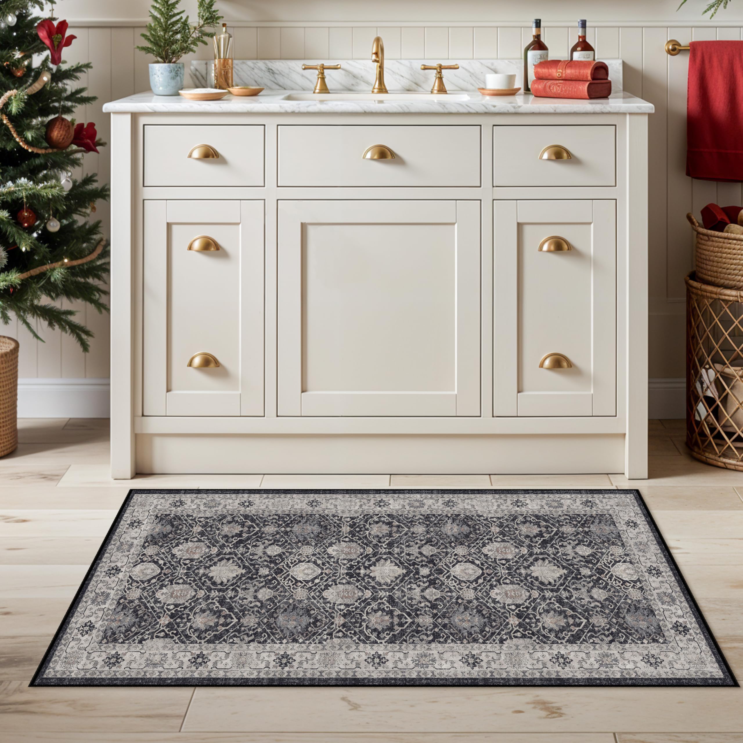 Entryway 2x4 Washable Area Rug: Oriental Stain Resistant Kitchen Runner Rugs Farmhouse Ultra Soft Bathroom Bedroom Print Floor M