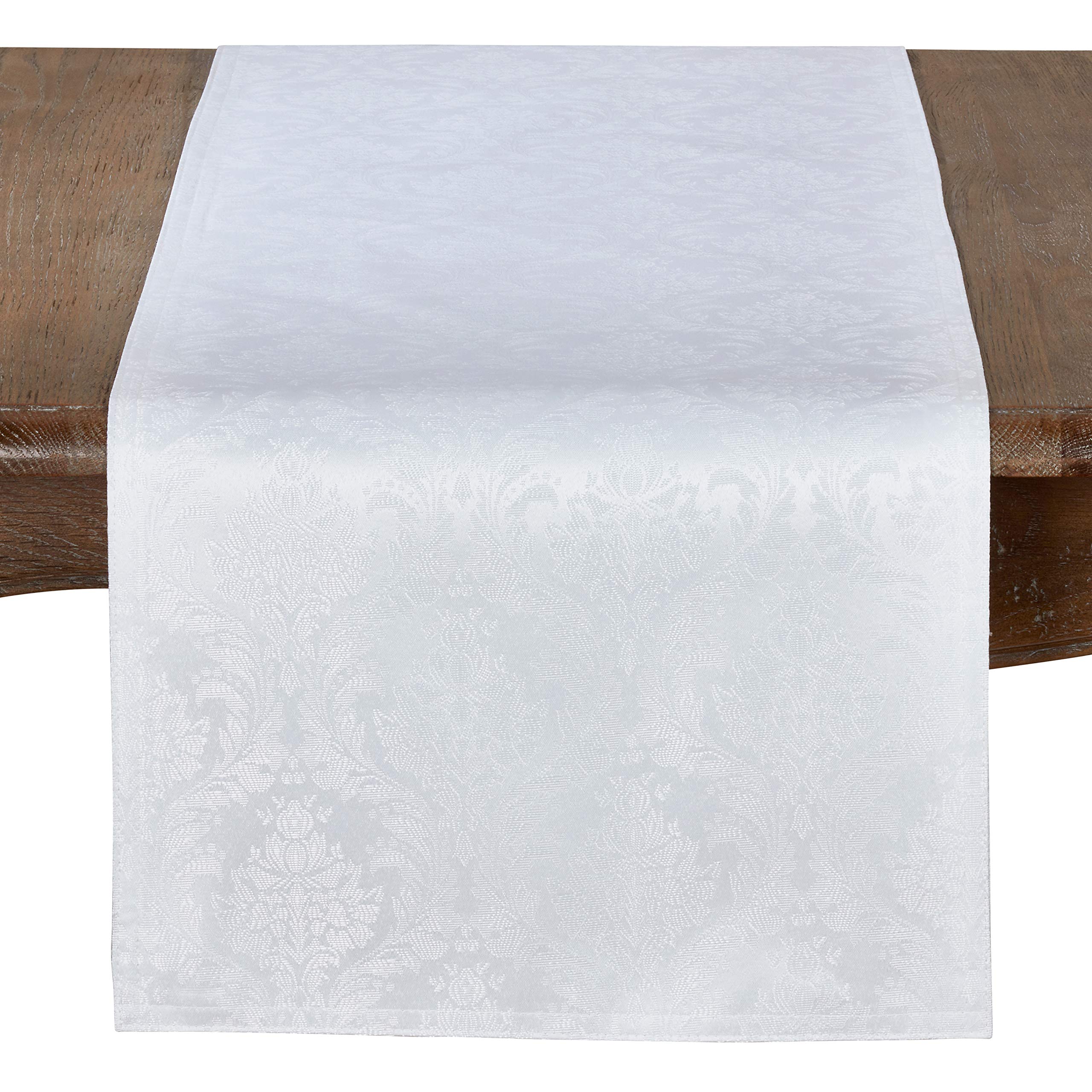Saro Lifestyle Damask Table Runner, 16'''' X 120'''', White''