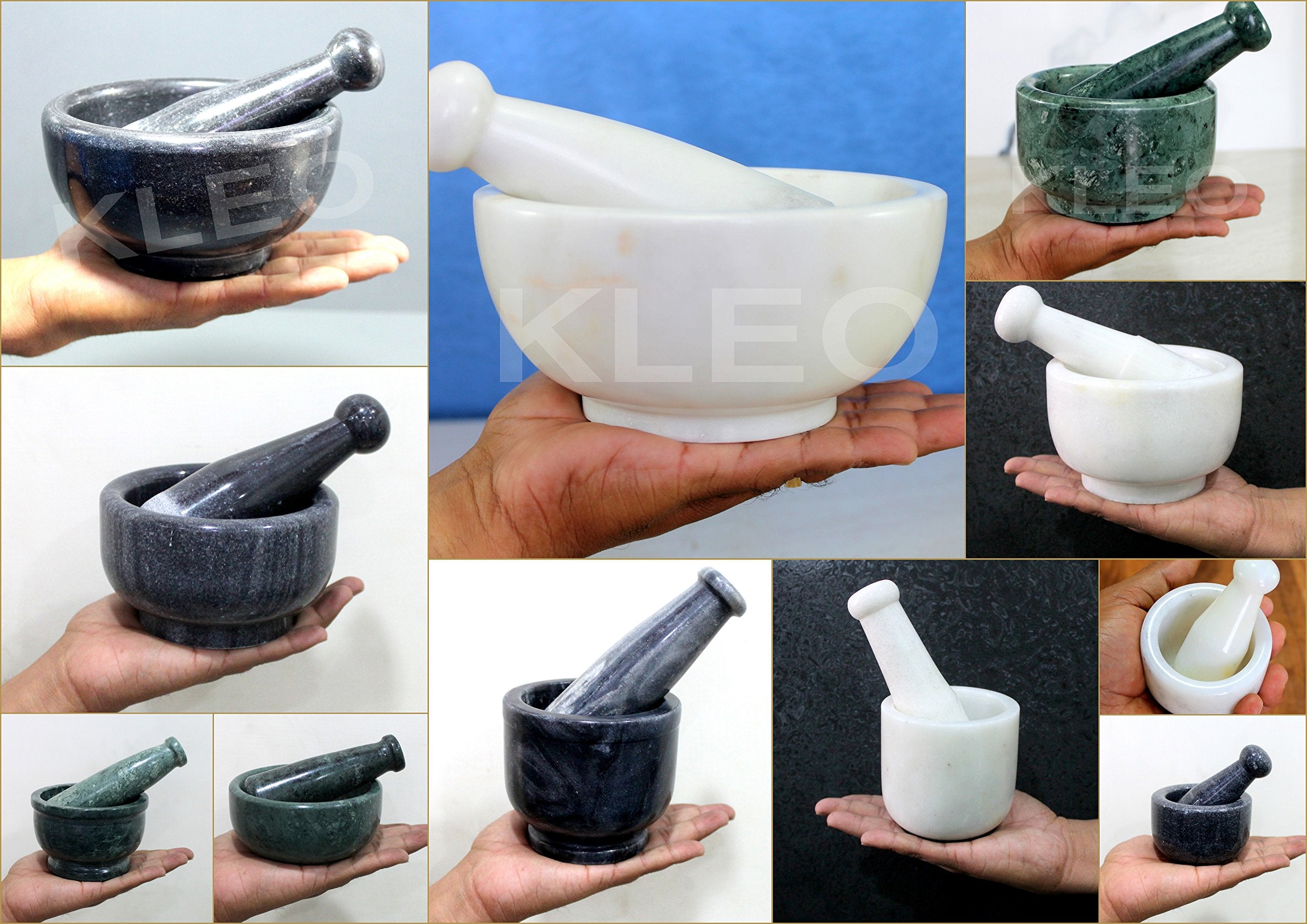 Kleo 3'' Small Natural Stone Mortar And Pestle Set As Spice, Medicine Grinder Masher - Kharad, Khallad, Okhli And Musal (White)