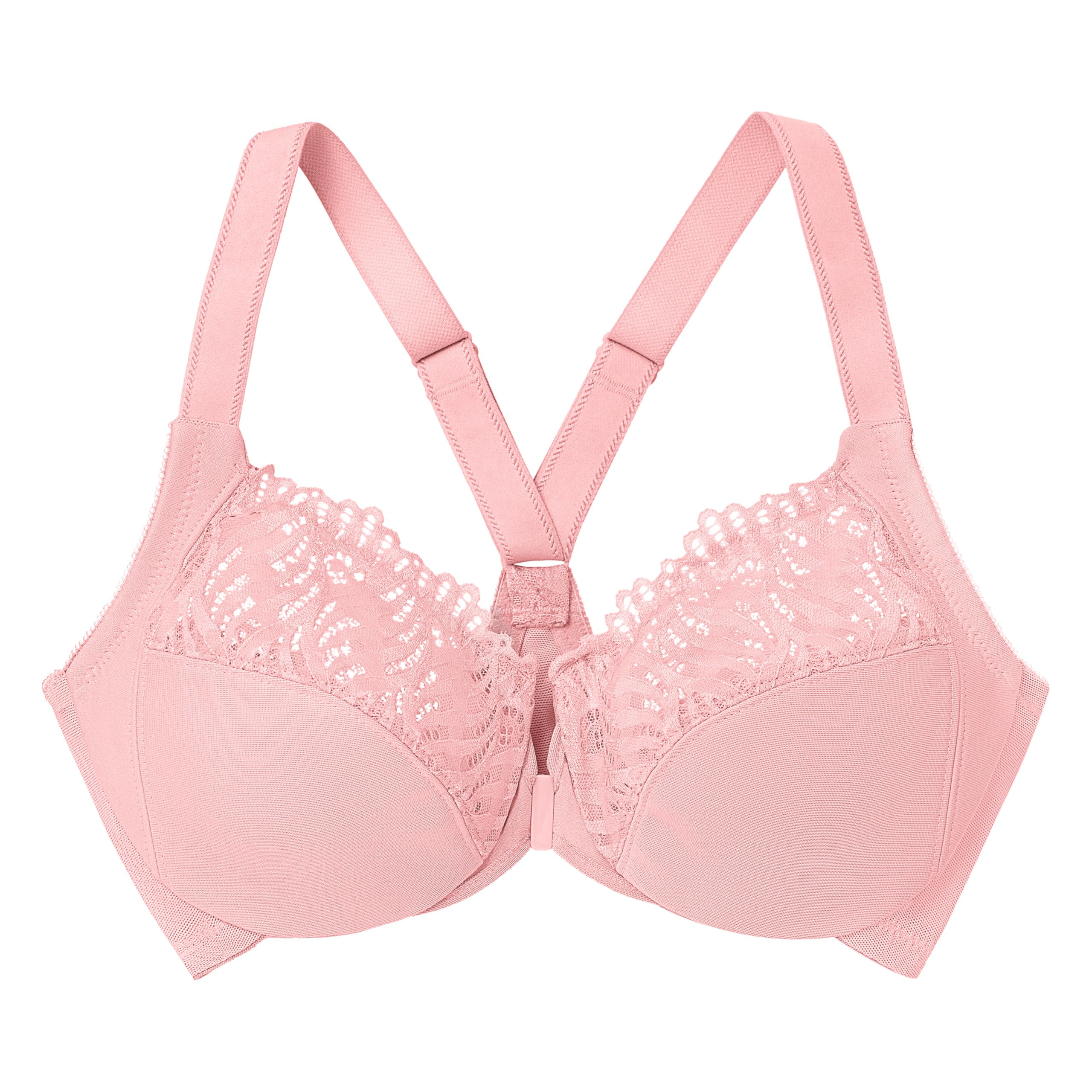 Glamorise Full Figure Plus Size Front-Closure T-Back Wonderwire Bra Underwire 1246 Pink Blush