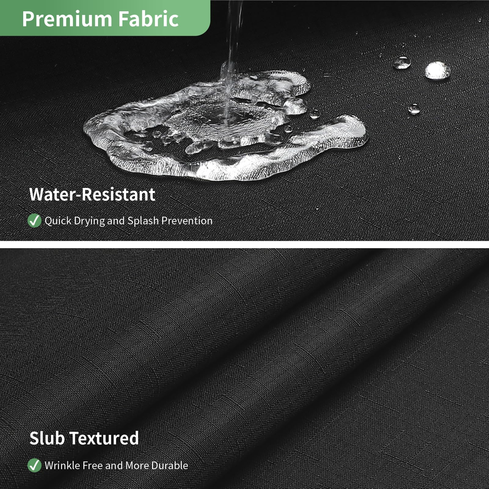 Eachope Black Long No Hook Shower Curtain With Snap-In Fabric Liner Set,Slub Textured Fabric Shower Curtains For Bathroom,Hotel