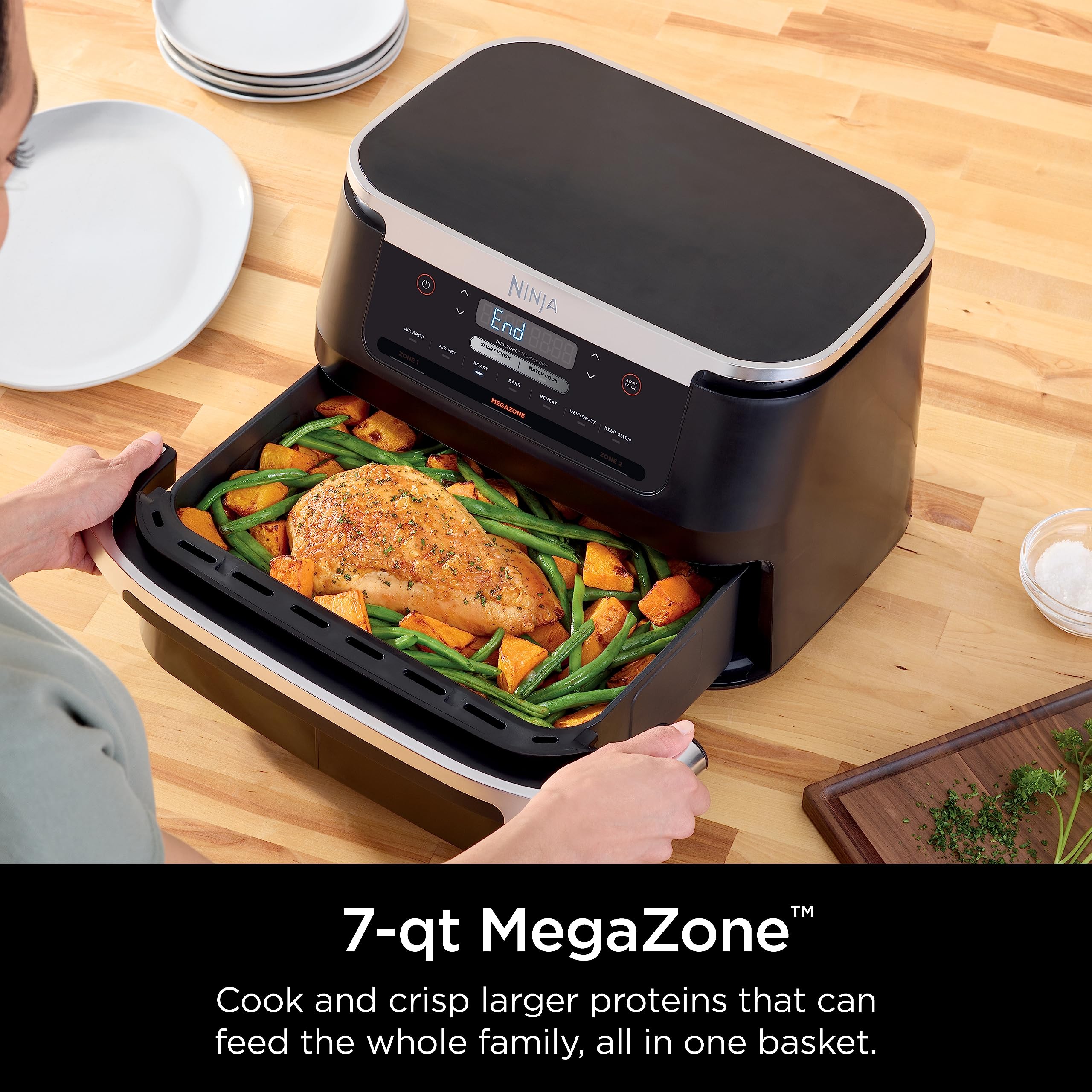 Ninja Dz071 Foodi 6-In-1 Dualzone Flexbasket Air Fryer With 7-Qt Megazone & Basket Divider, Large Proteins & Full Meals, Smart F