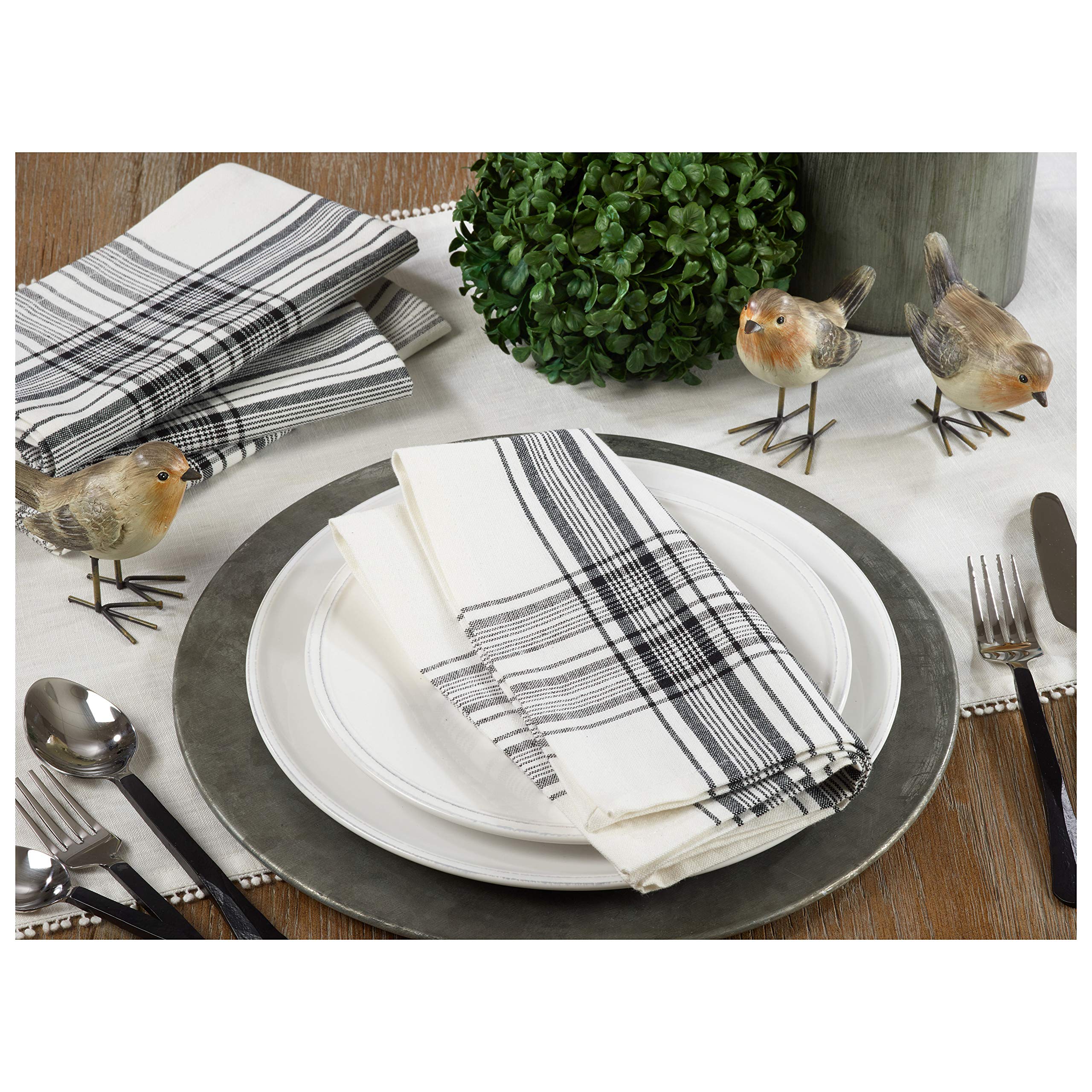 Occasion Gallery Black & White 100% Cotton Any Occasion Plaid Cloth Napkins (Set Of 4), 20'' Square