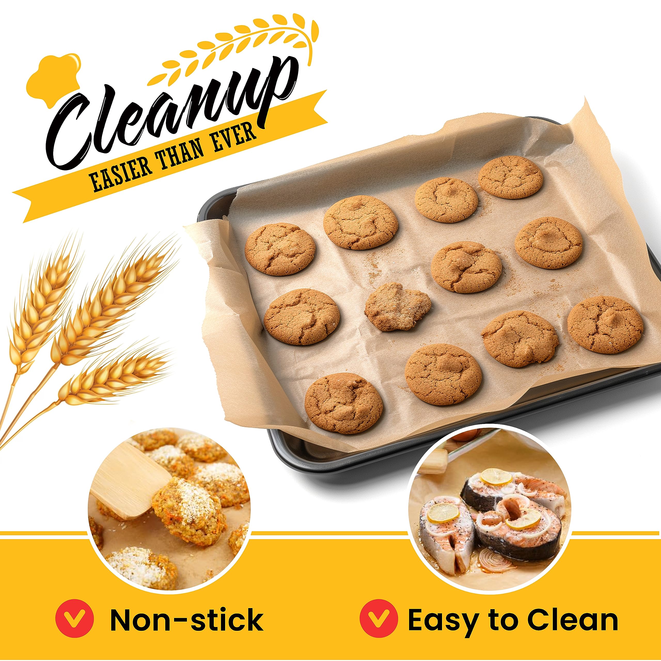 Unbleached Parchment Paper For Baking - 2-Pack 520 Sq.Ft Total - 15 In X 210 Ft Baking Paper Roll With Cutter, Non-Stick Brown P