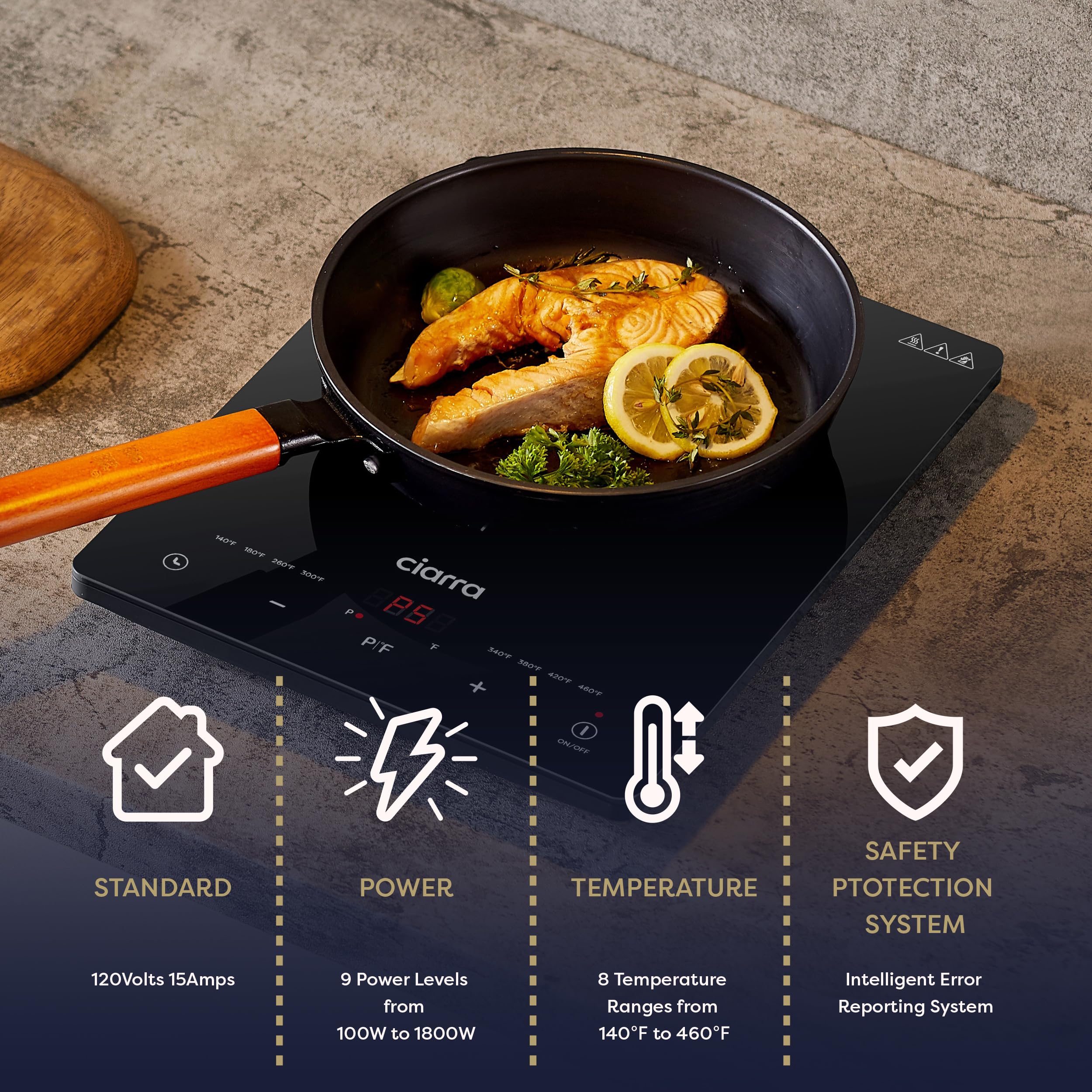 Ciarra Catih1 1800W Portable Induction Cooktop, Ultra Slim Single Electric Countertop Burner With Sensor Touch And Digital Timer