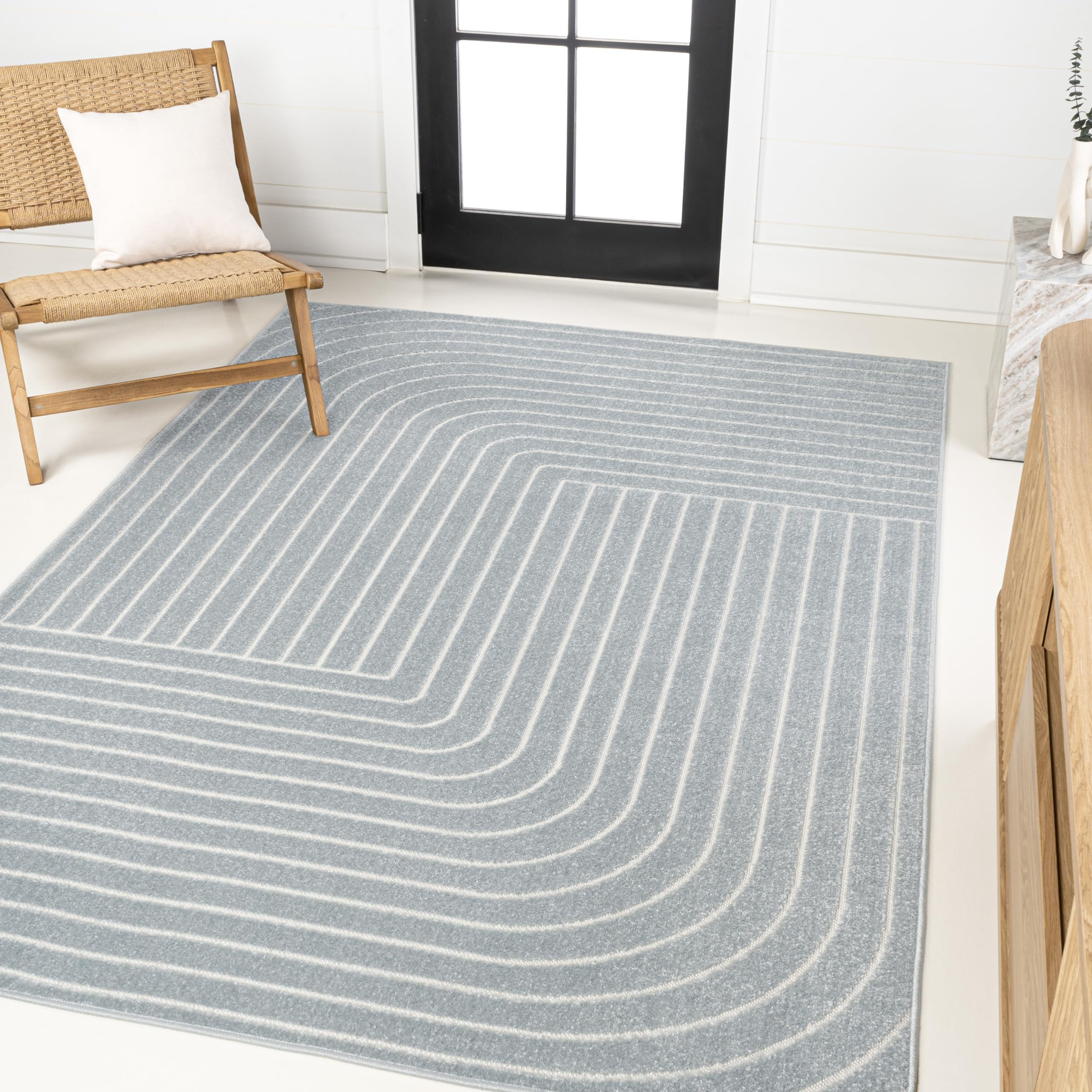 JONATHAN Y SCN101F-5 Odense High-Low Minimalist Angle Geometric Light Blue/Cream 5 ft. x 8 ft. Indoor/Outdoor Area Rug for Patio