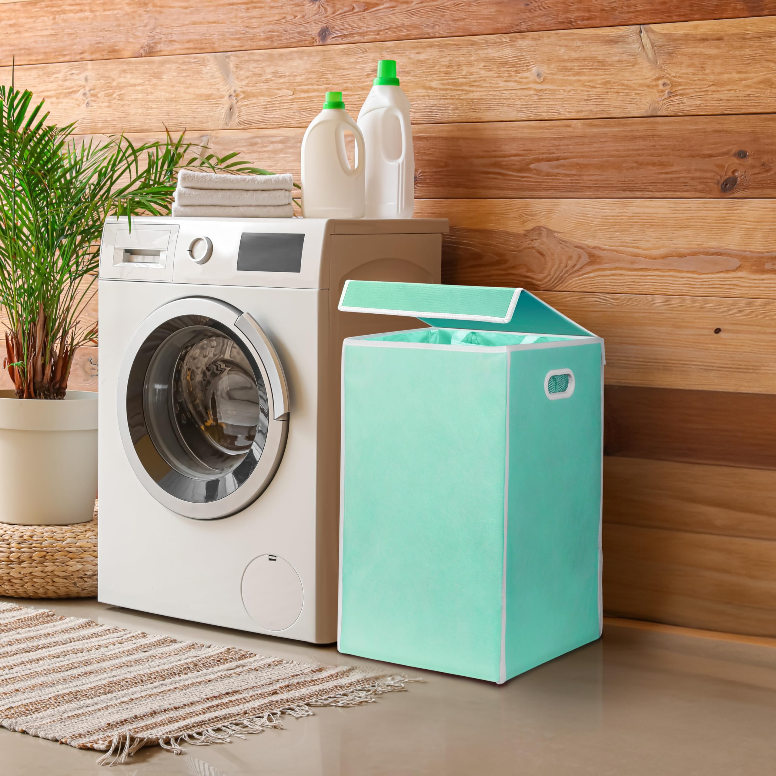 Simple Houseware Single Laundry Basket With Lid, Turquoise