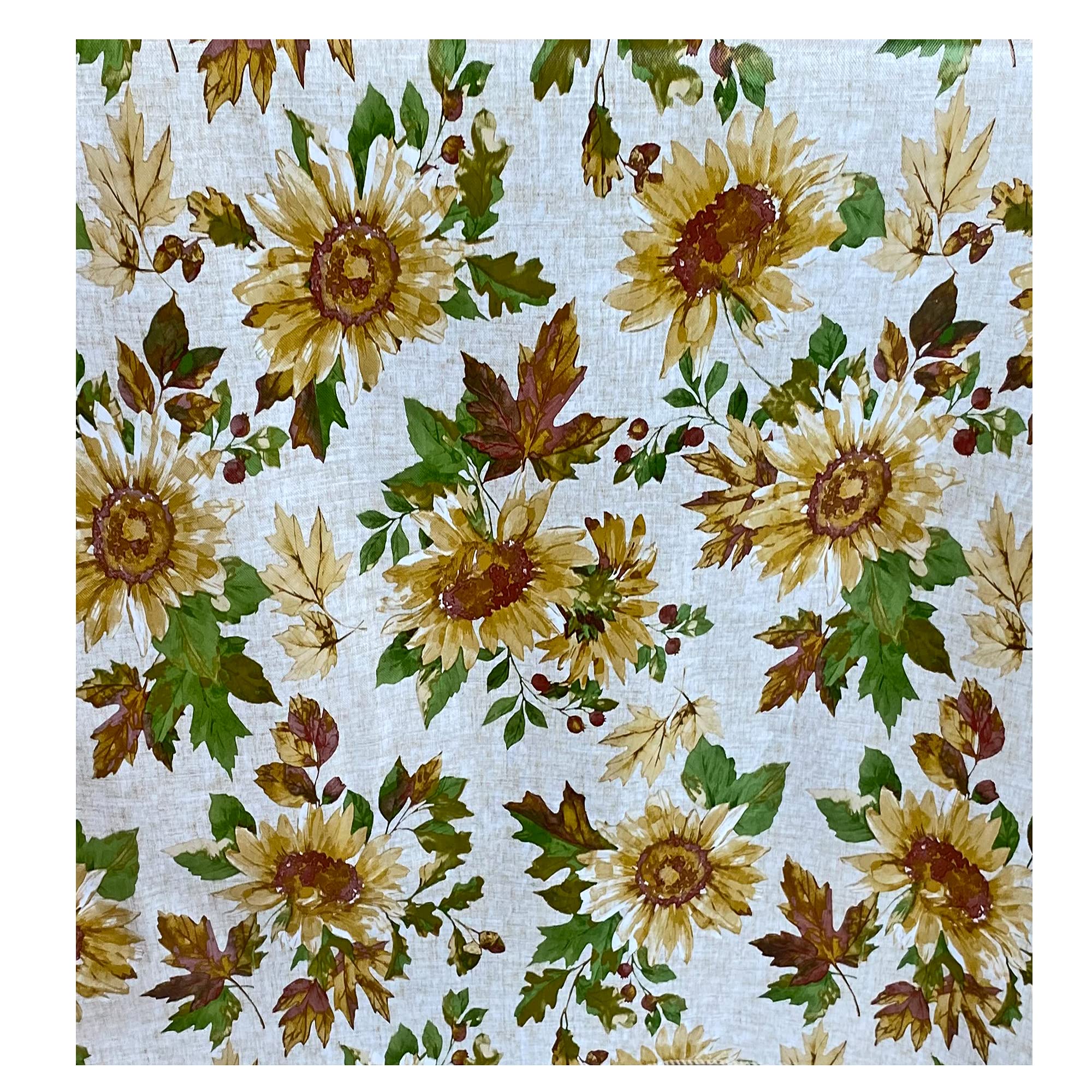 Newbridge Sunflower Fields Print Vinyl Flannel Backed Tablecloth, Country Rustic Vinyl Table Cloth With Flannel Backing, 70    R